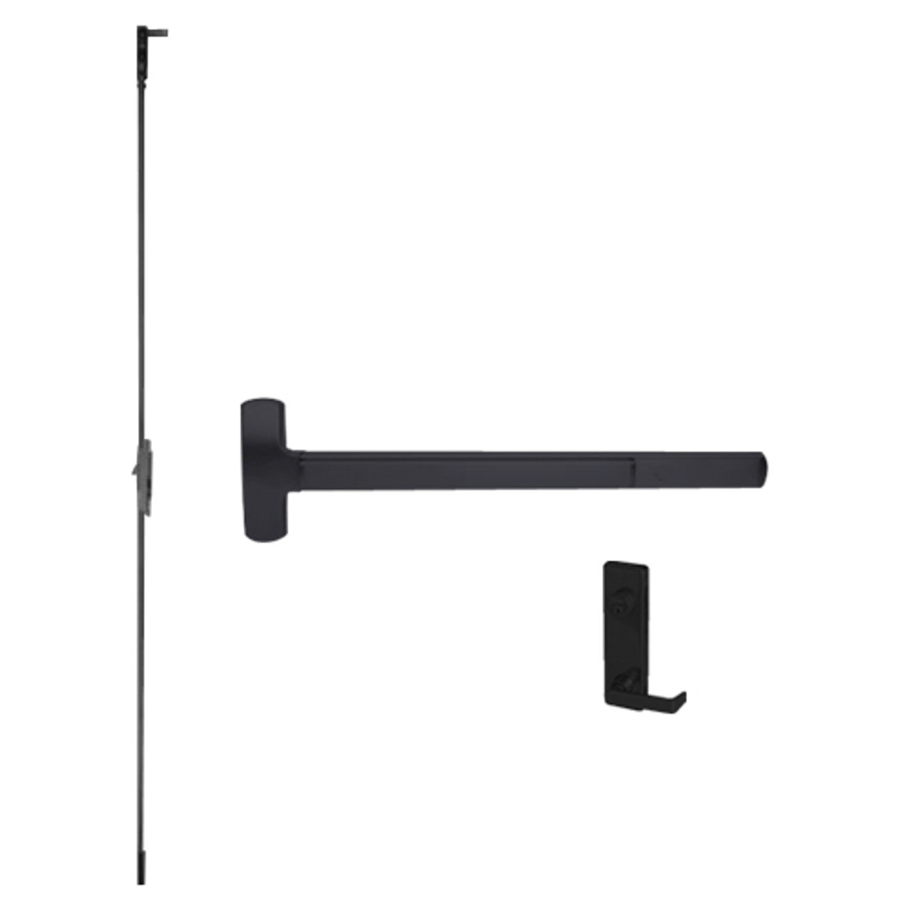 RXMELF-25-C-L-NL-DANE-US19-3-LHR Falcon 25 Series Request to Exit Fire Rated Concealed Vertical Rod Devices 510L-NL Dane Lever with Night Latch in Flat Black Painted
