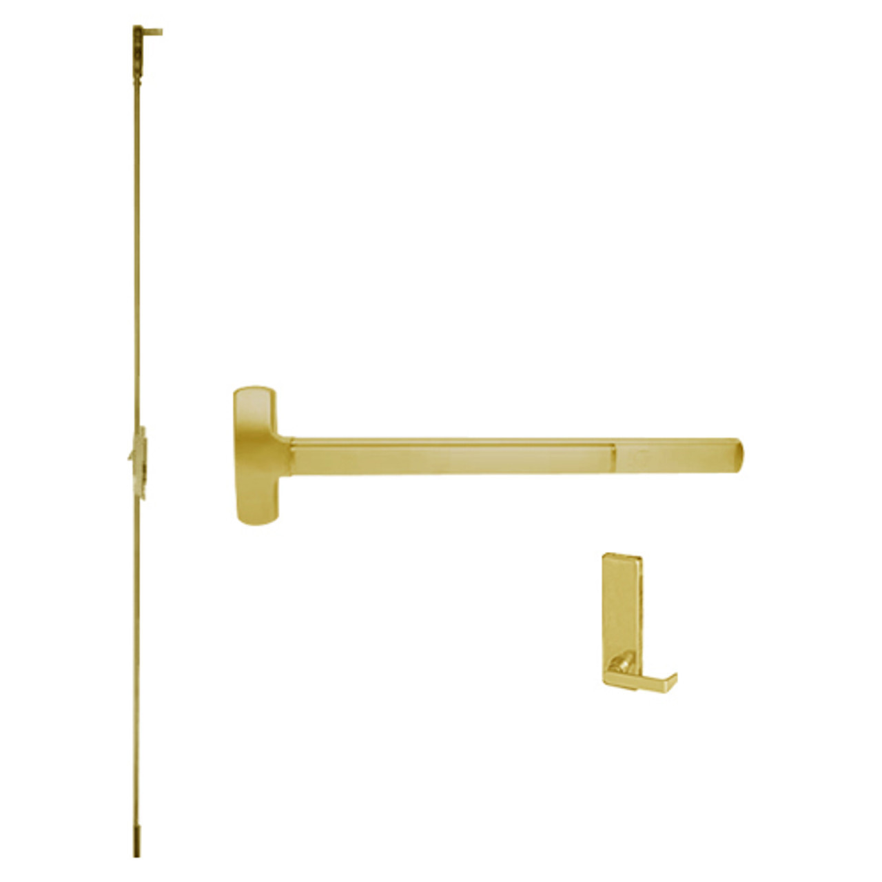 RXMELF-25-C-L-BE-DANE-US3-4-RHR Falcon 25 Series Request to Exit Fire Rated Concealed Vertical Rod Devices 510L-BE Dane Lever with Blank Escutcheon in Polished Brass