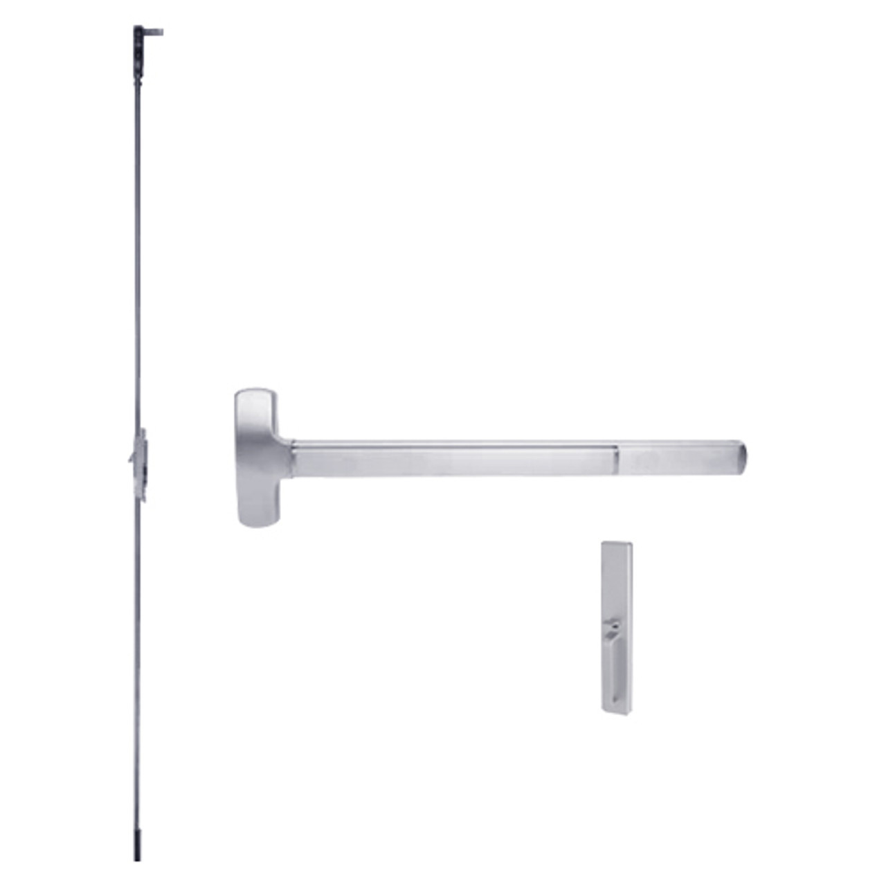 RXMELF-25-C-TP-BE-US26-4 Falcon 25 Series Request to Exit Fire Rated Concealed Vertical Rod Devices 512TP-BE Thumbpiece Trim with Blank Escutcheon in Polished Chrome