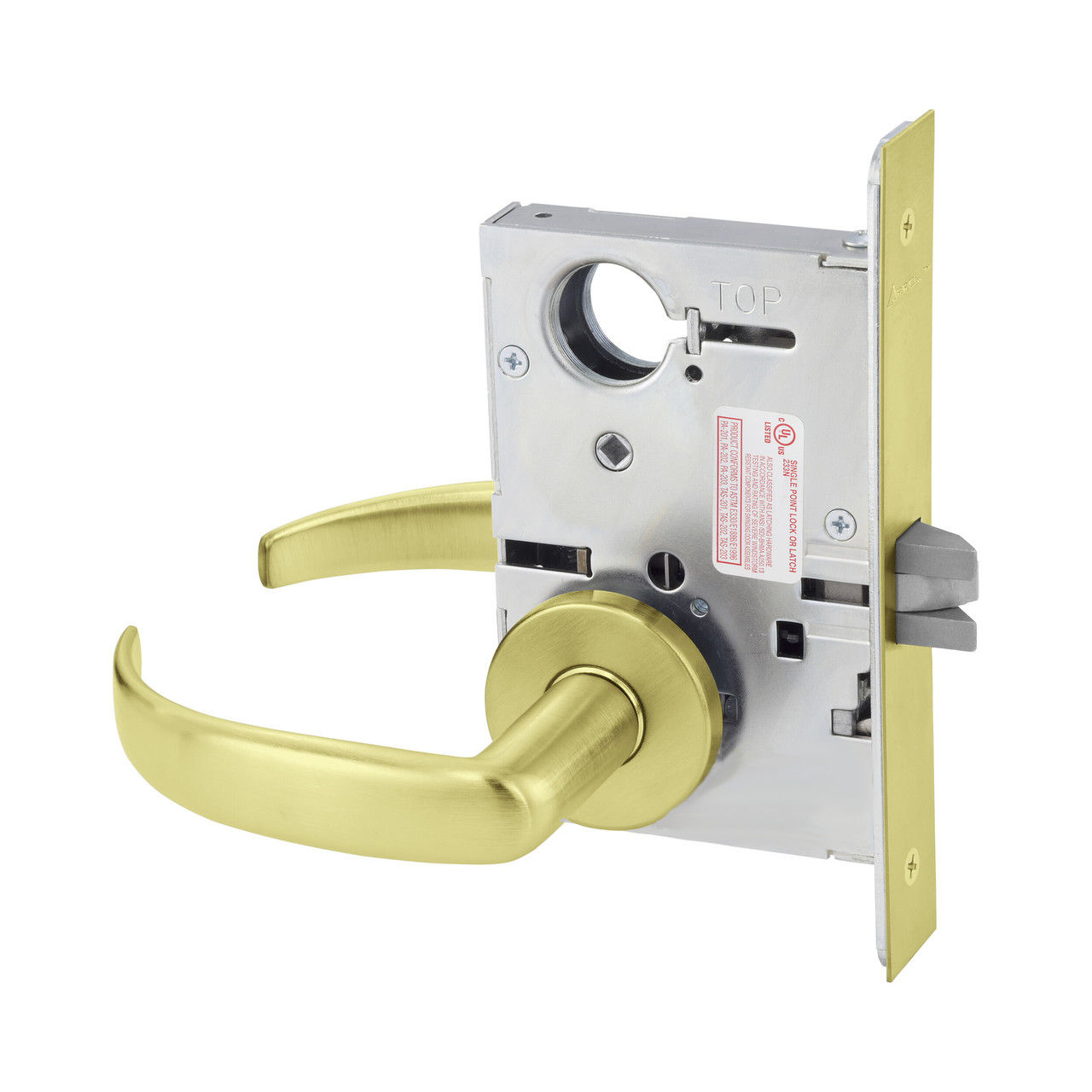 Arrow BMX22 Office Mortise Lock, Ball Knob Knob with G Escutcheon, Satin Brass, Less Cylinder