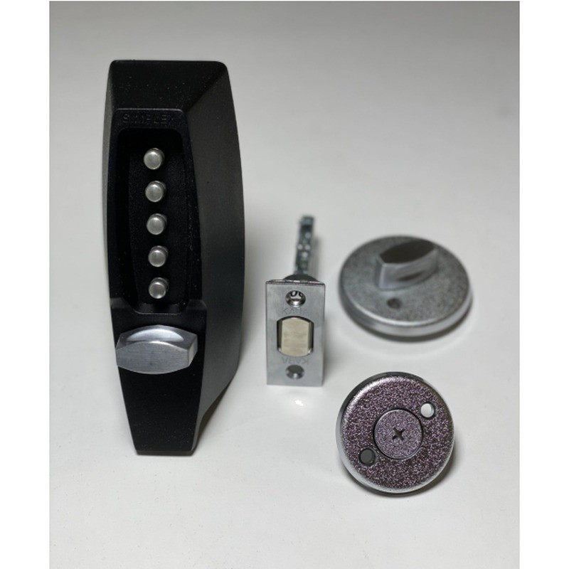 Simplex 7108 in Black finish with satin-chrome pushbuttons and thumbturn
