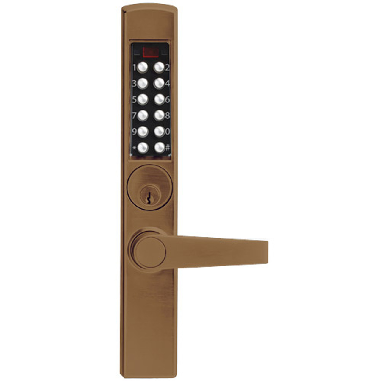 E-Plex Electronic Pushbutton Lock in Dark Bronze with Brass Accents Finish