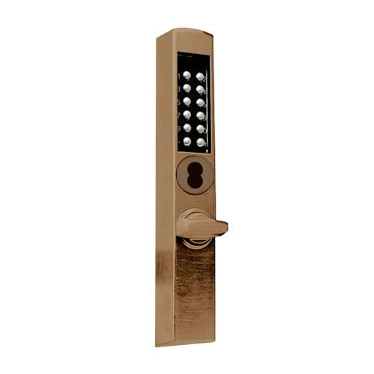 E-Plex Electronic Pushbutton Lock in Dark Bronze with Brass Accents Finish