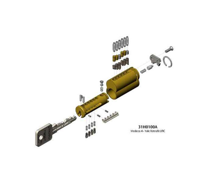 320201-05-00S Medeco Biaxial 6-Pin LFIC Core 00 Keyway Sub-Assembled in Bright Brass
