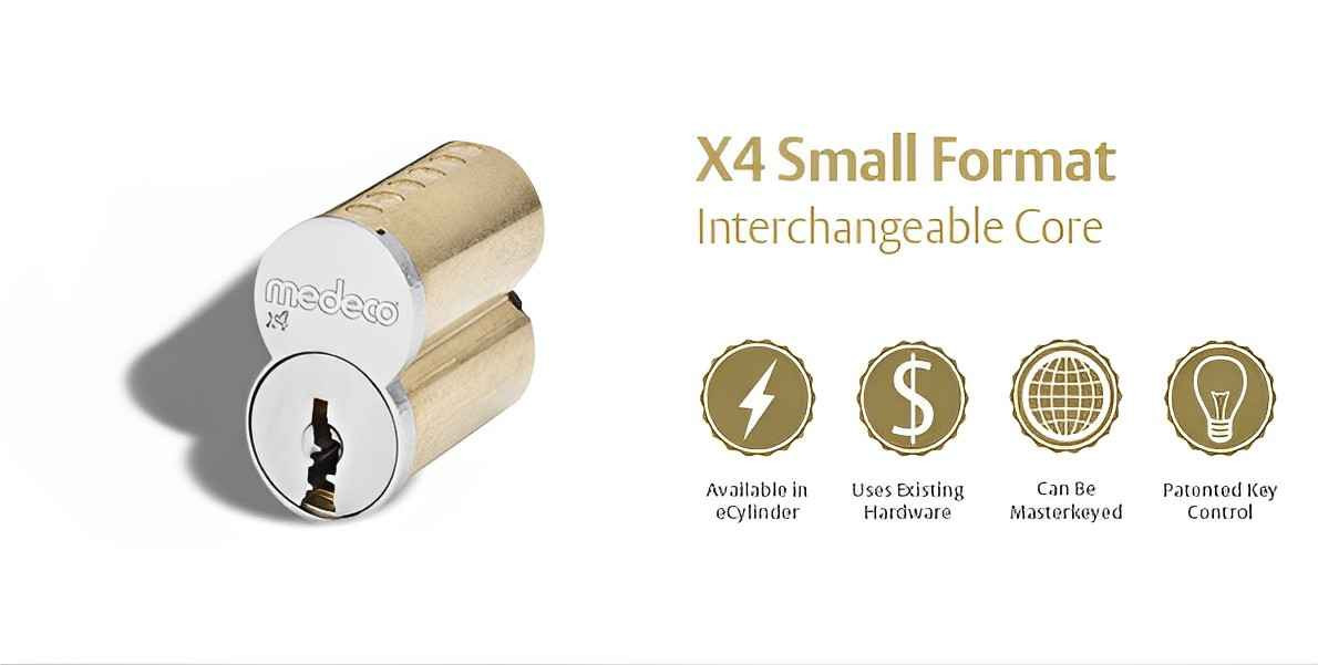 Medeco KeyMark X4 7-Pin SFIC Removable Core DBV Restricted Keyway Sub-Assembled Satin Brass