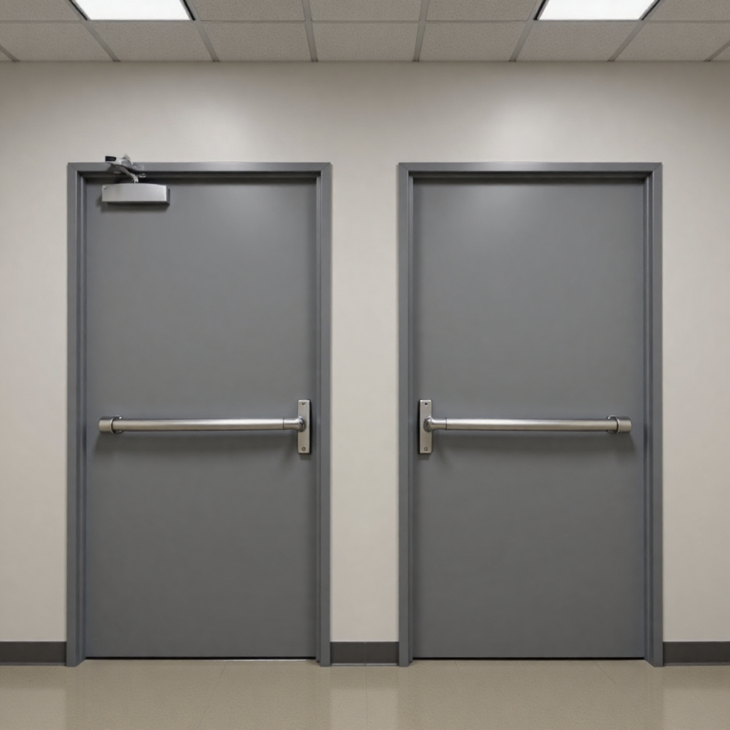 Sargent 12-L980 Lockable Fire-Rated Steel Mullion with Mortise Cylinder Housing for Double Doors - installation context
