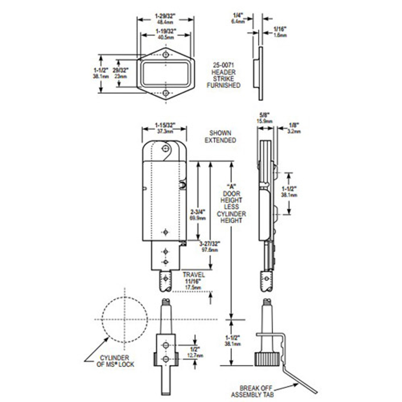 4085-03-IB Adams Rite Header Bolt for Pairs of Doors