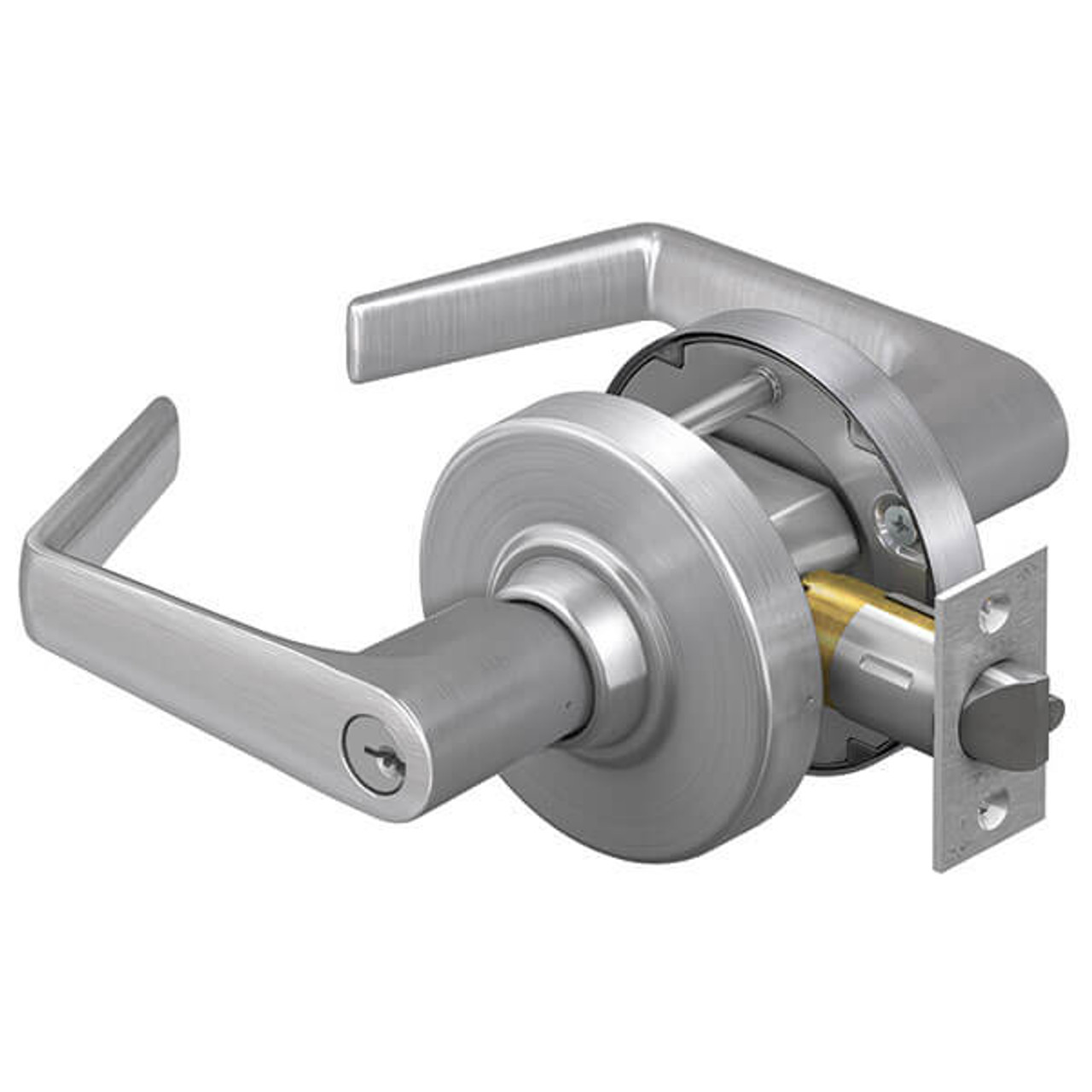 Schlage Alx Passage Lockset, Broadway Lever, Keyless, Satin Brass