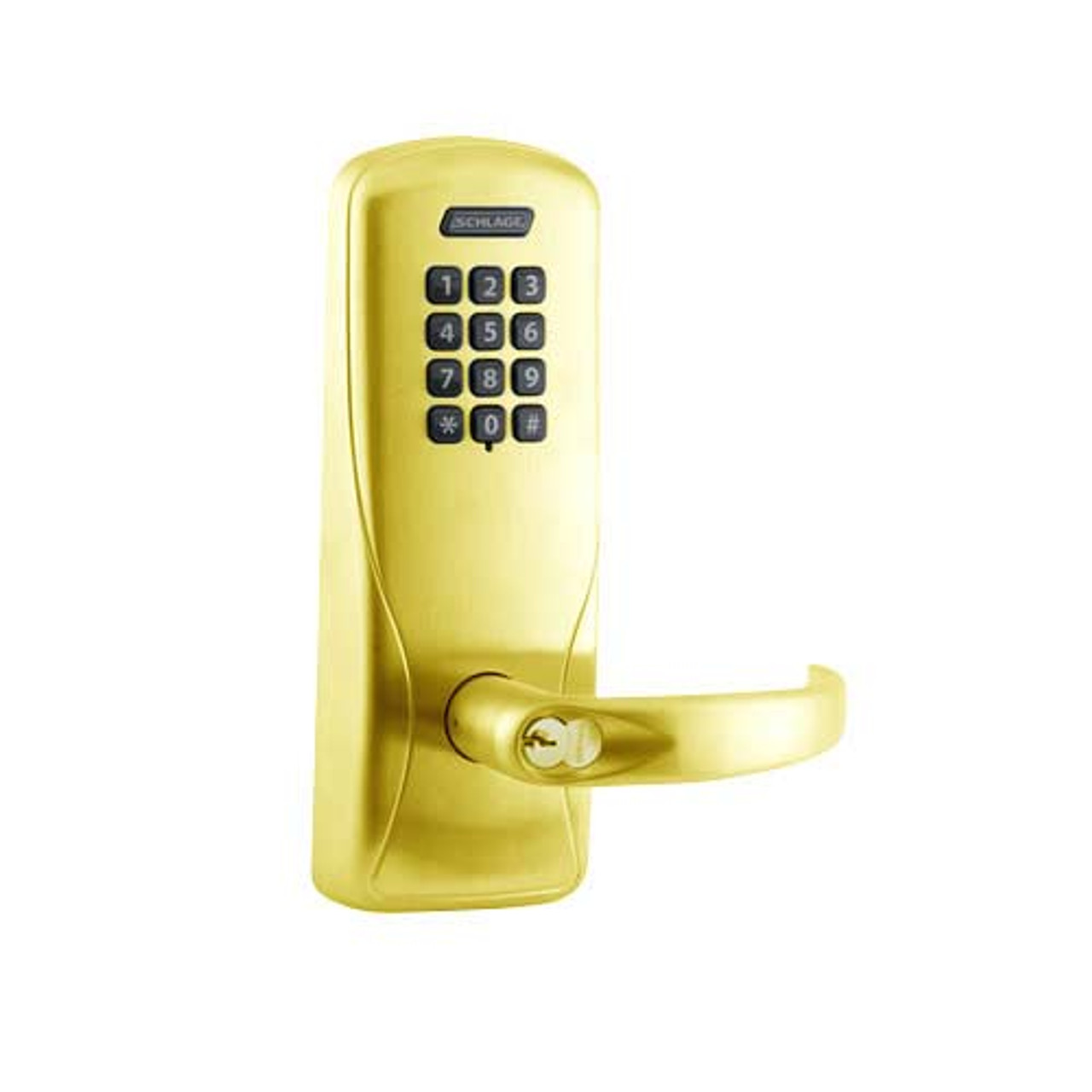 CO100-MS-70-KP-SPA-RD-605 Schlage Standalone Mortise Electronic Keypad locks in Bright Brass