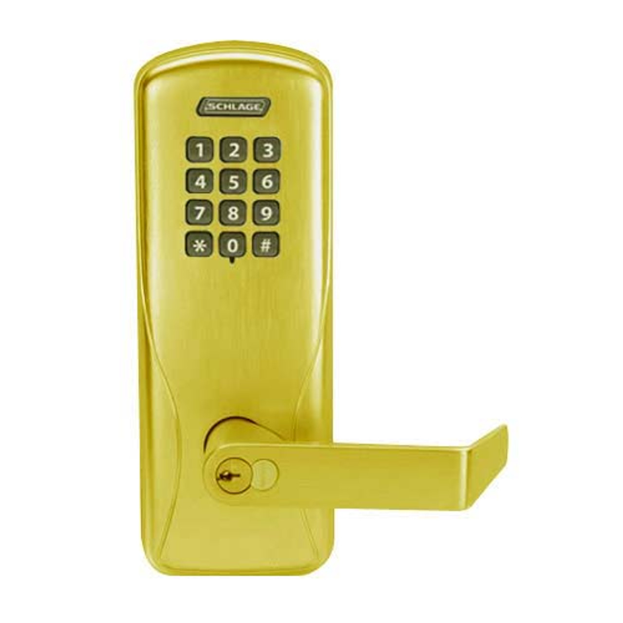 CO100-MS-50-KP-RHO-RD-605 Schlage Standalone Mortise Electronic Keypad locks in Bright Brass