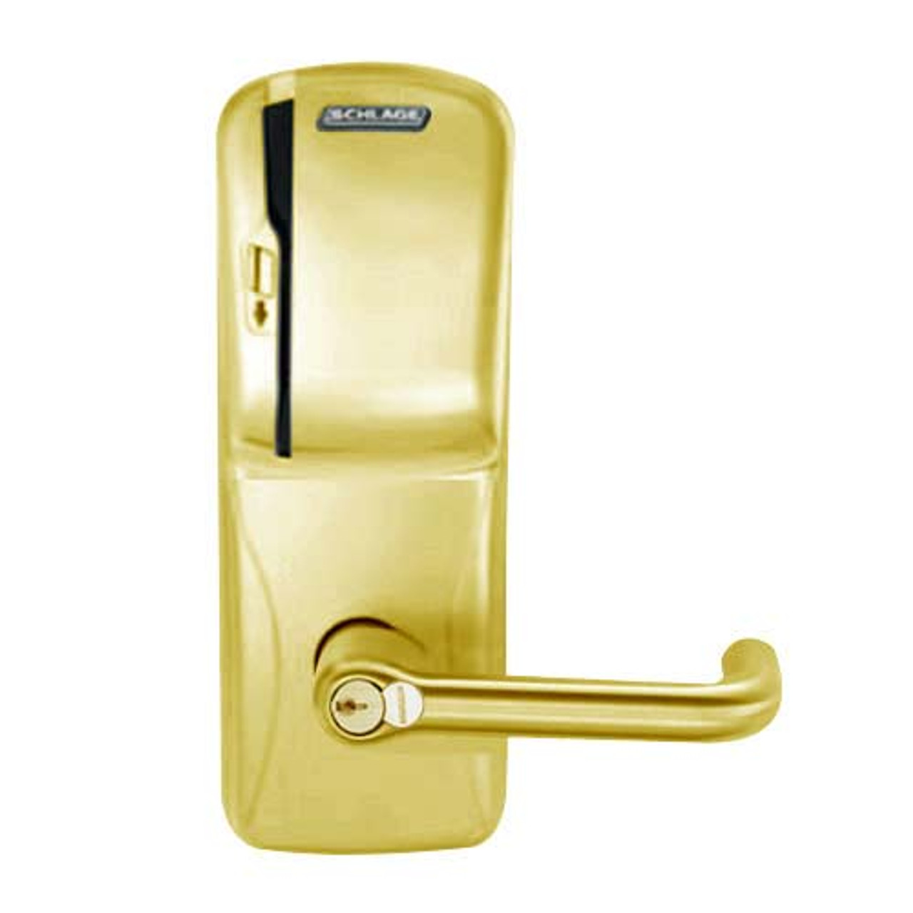 CO200-CY-50-MS-TLR-RD-606 Schlage Standalone Cylindrical Electronic Magnetic Stripe Reader Locks in Satin Brass