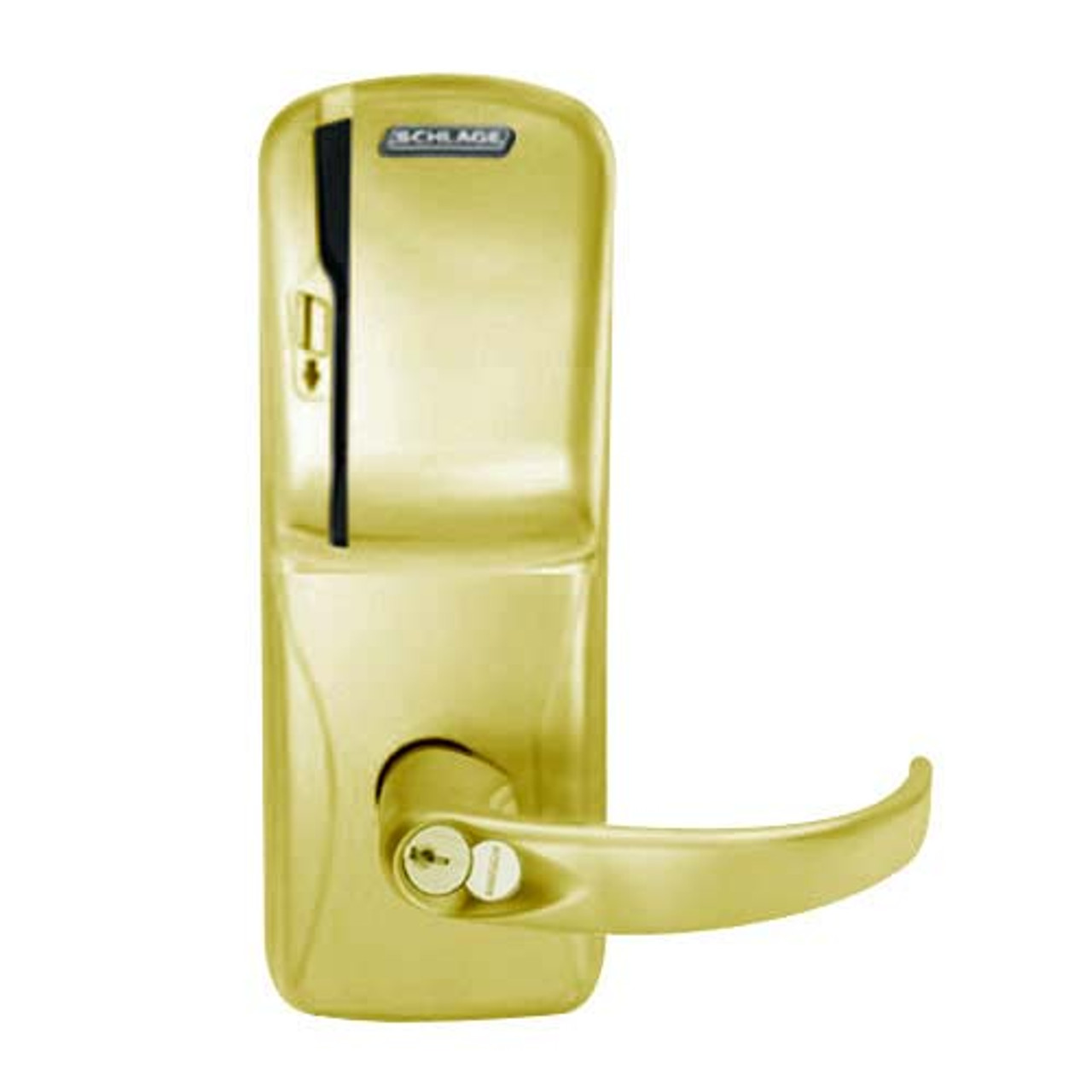 CO200-CY-70-MS-SPA-RD-606 Schlage Standalone Cylindrical Electronic Magnetic Stripe Reader Locks in Satin Brass