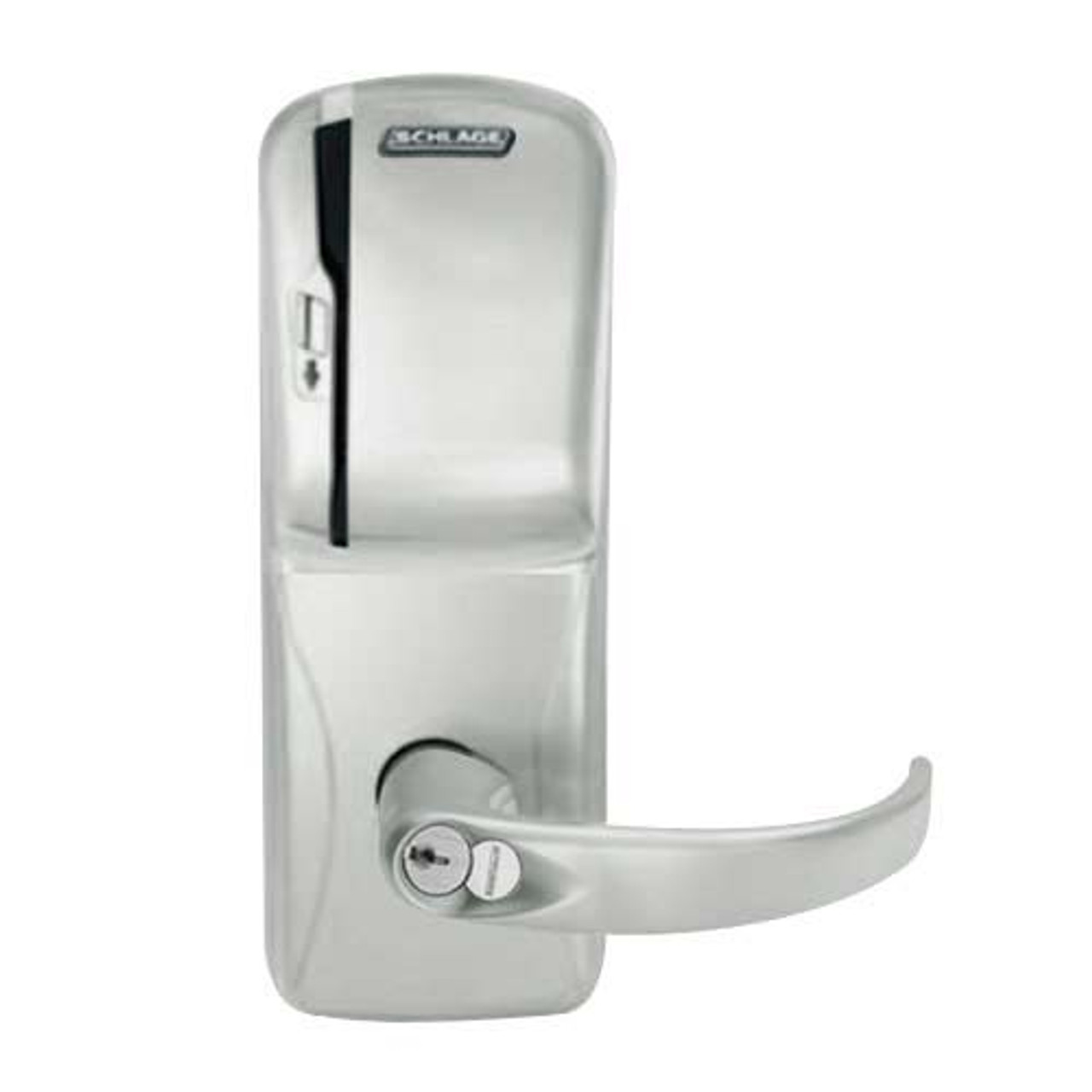 CO200-CY-70-MS-SPA-RD-619 Schlage Standalone Cylindrical Electronic Magnetic Stripe Reader Locks in Satin Nickel