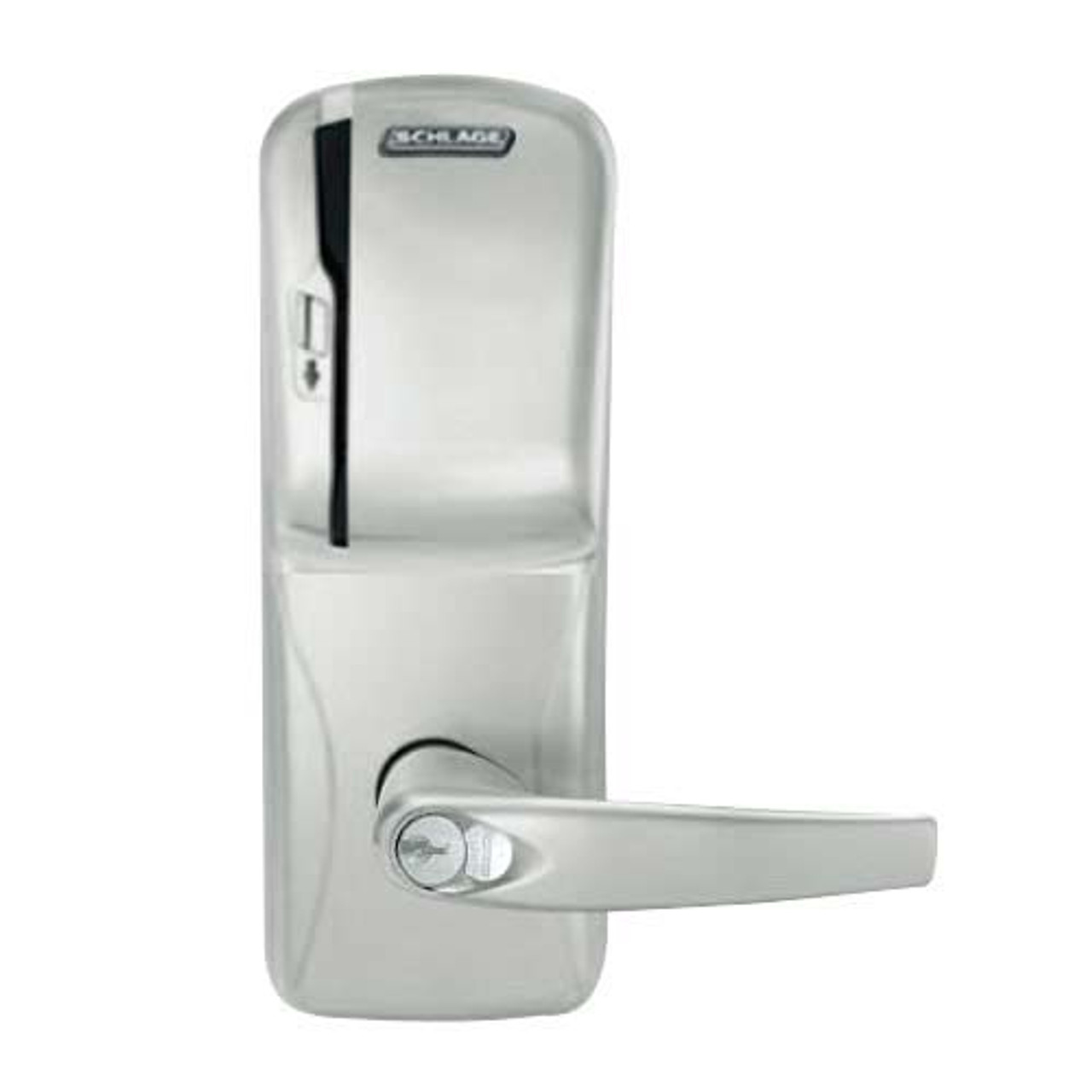 CO200-CY-70-MS-ATH-RD-619 Schlage Standalone Cylindrical Electronic Magnetic Stripe Reader Locks in Satin Nickel