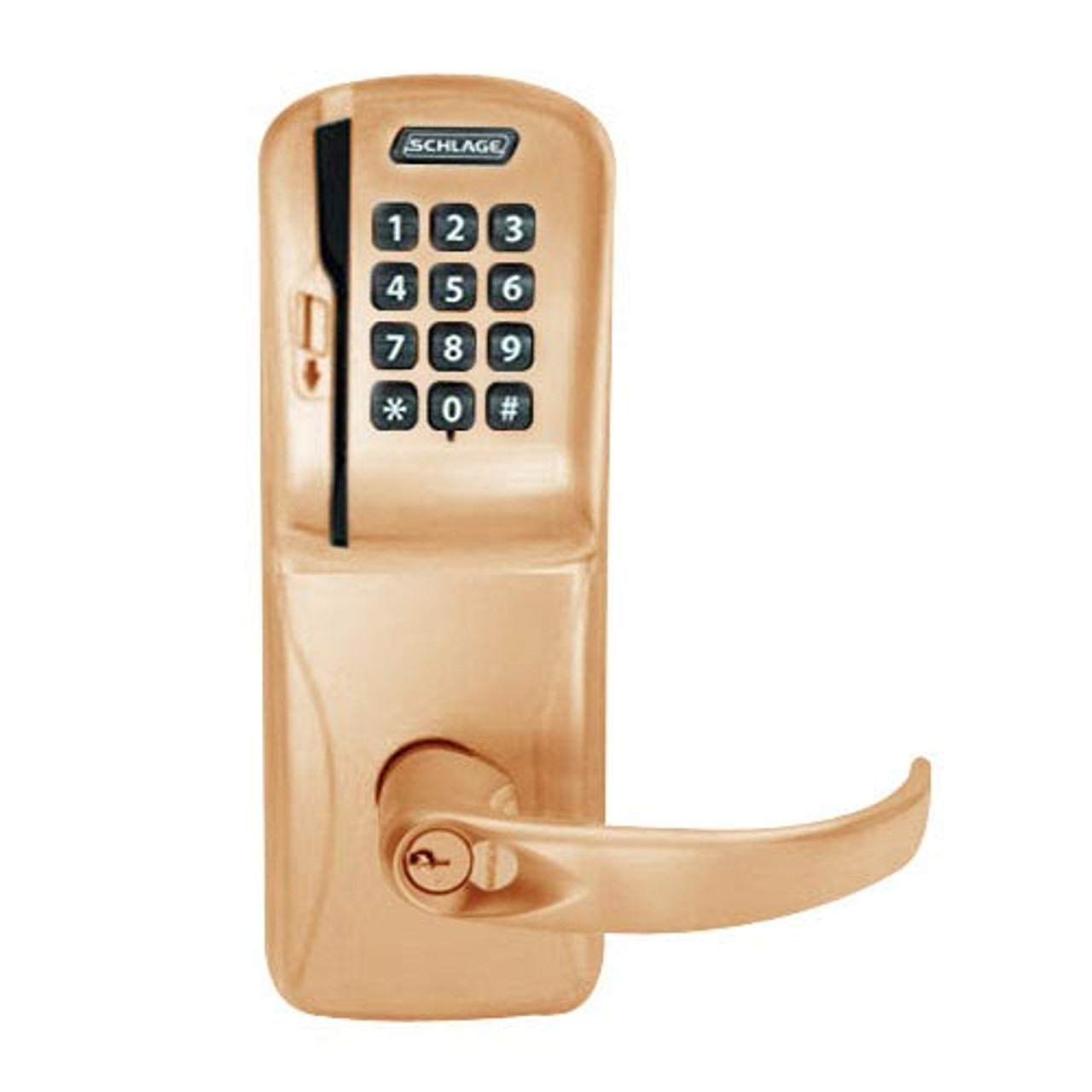 CO200-CY-70-MSK-SPA-RD-612 Schlage Standalone Cylindrical Electronic Magnetic Stripe Reader Locks in Satin Bronze