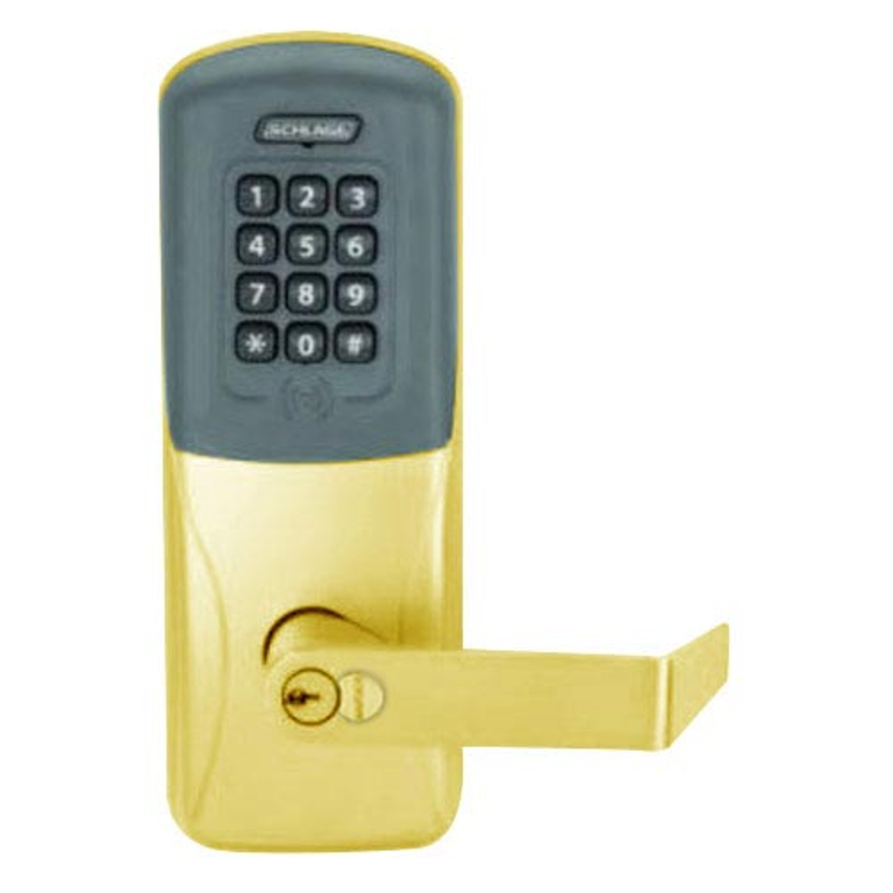 CO200-CY-70-PRK-RHO-RD-605 Schlage Standalone Cylindrical Electronic Proximity with Keypad Locks in Bright Brass