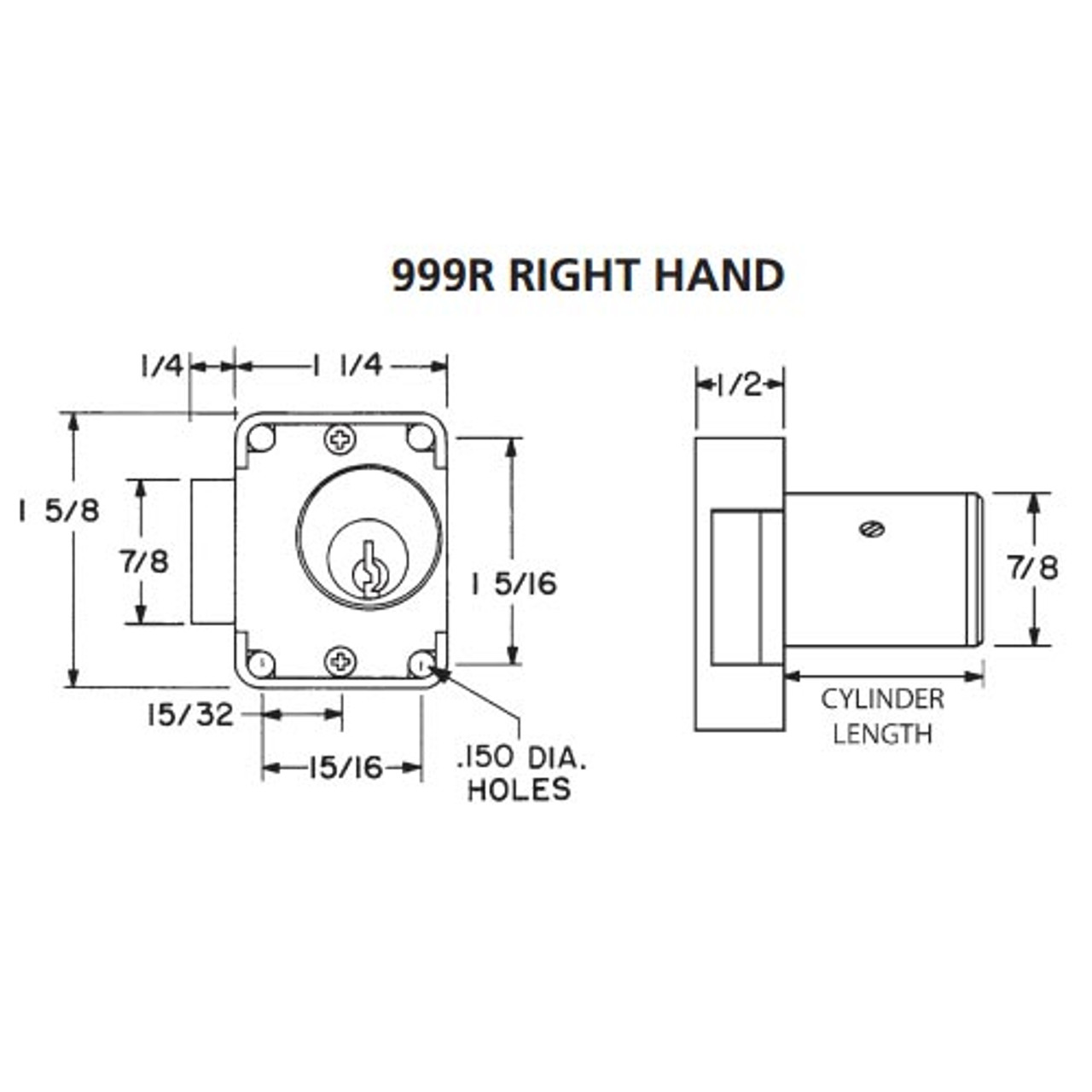 Olympus 999R-RH-KA107-26D-1-3/8 N Series Right Handing Cabinet Door Latch Lock in Satin Chrome