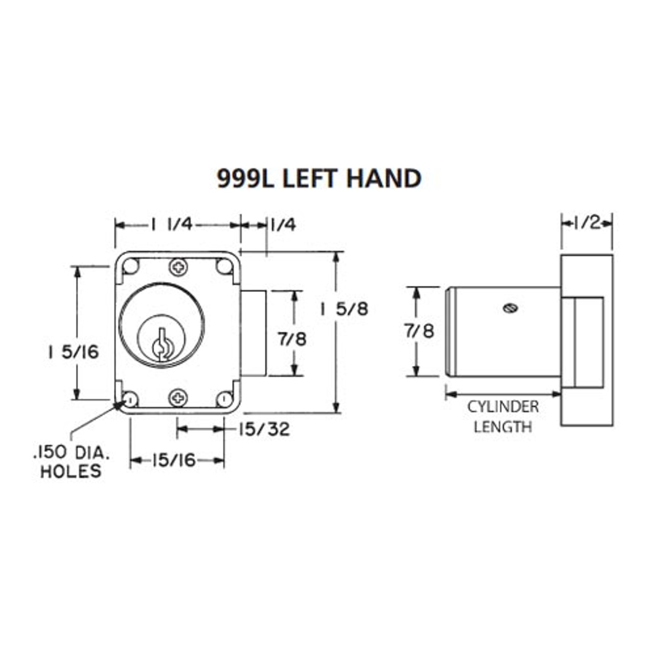 Olympus 999L-LH-KA103-26D-7/8 N Series Left Handing Cabinet Door Latch Lock in Satin Chrome