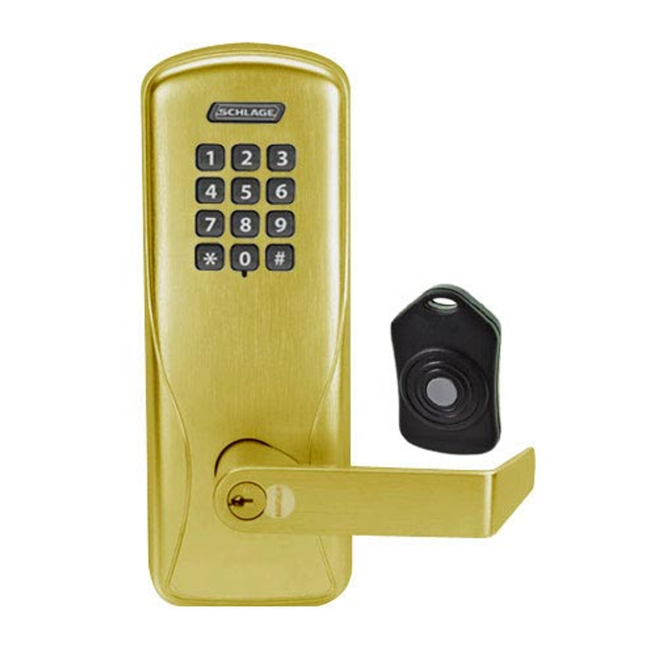 CO220-CY-75-KP-RHO-RD-606 Schlage Standalone Classroom Lockdown Solution Cylindrical Keypad locks in Satin Brass