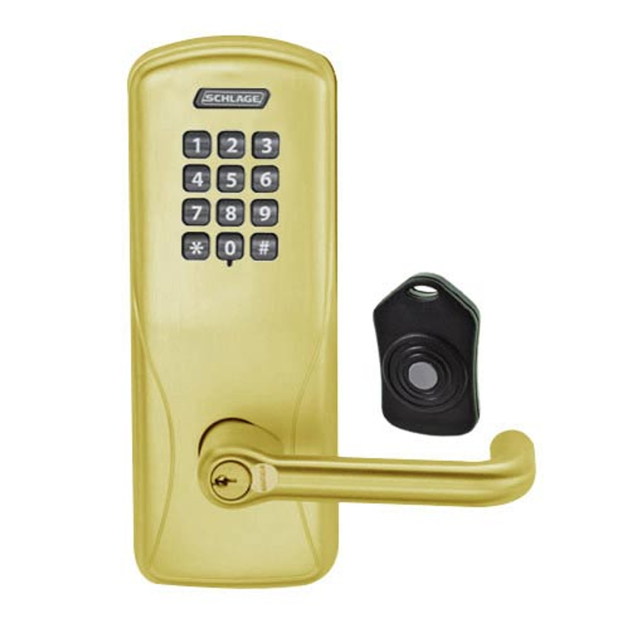 CO220-CY-75-KP-TLR-RD-606 Schlage Standalone Classroom Lockdown Solution Cylindrical Keypad locks in Satin Brass