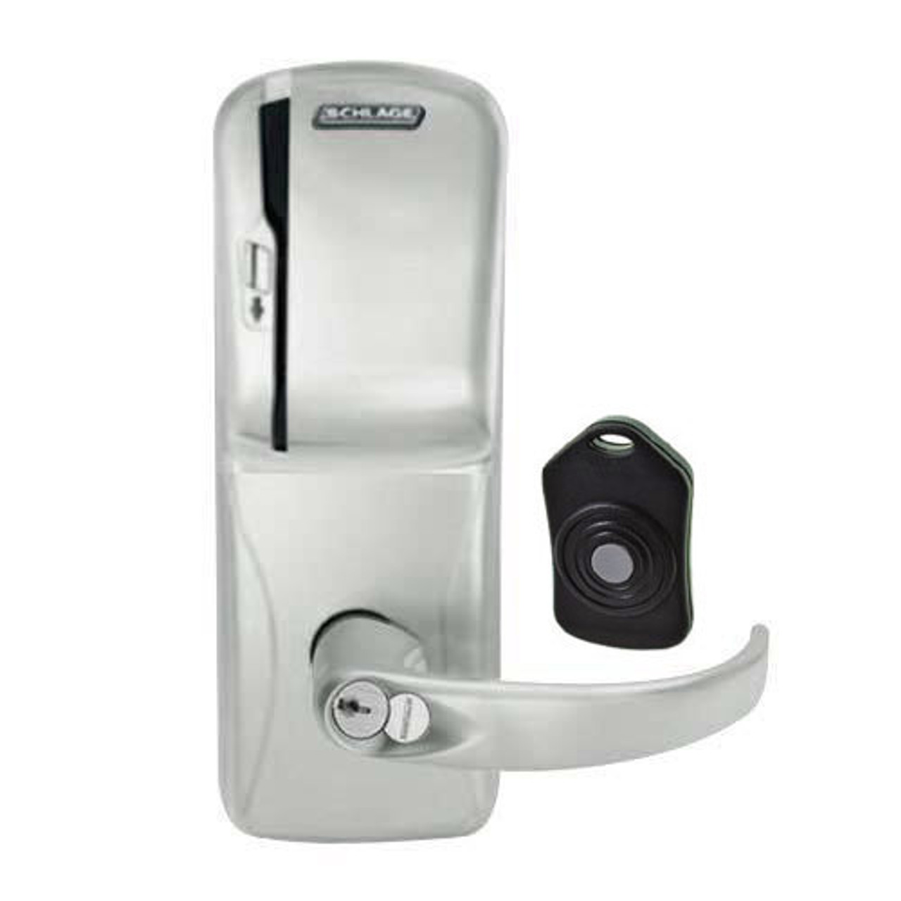 CO220-CY-75-MS-SPA-RD-619 Schlage Standalone Classroom Lockdown Solution Cylindrical Swipe locks in Satin Nickel