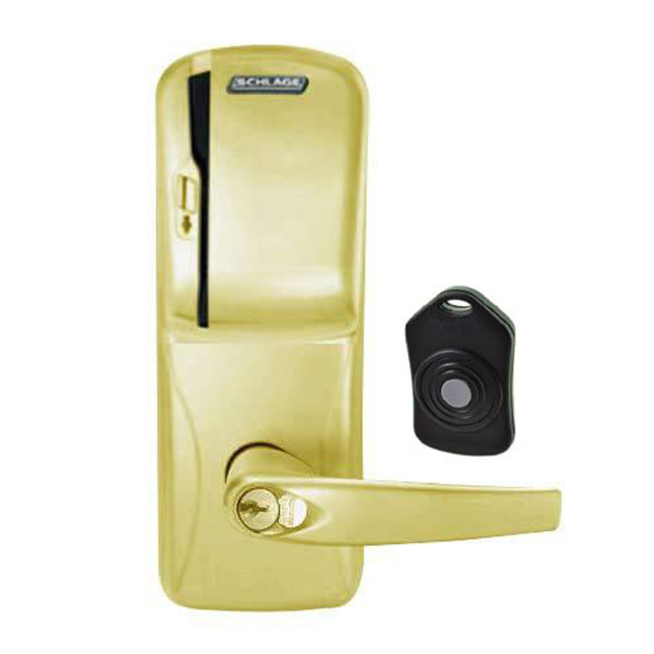 CO220-CY-75-MS-ATH-RD-606 Schlage Standalone Classroom Lockdown Solution Cylindrical Swipe locks in Satin Brass