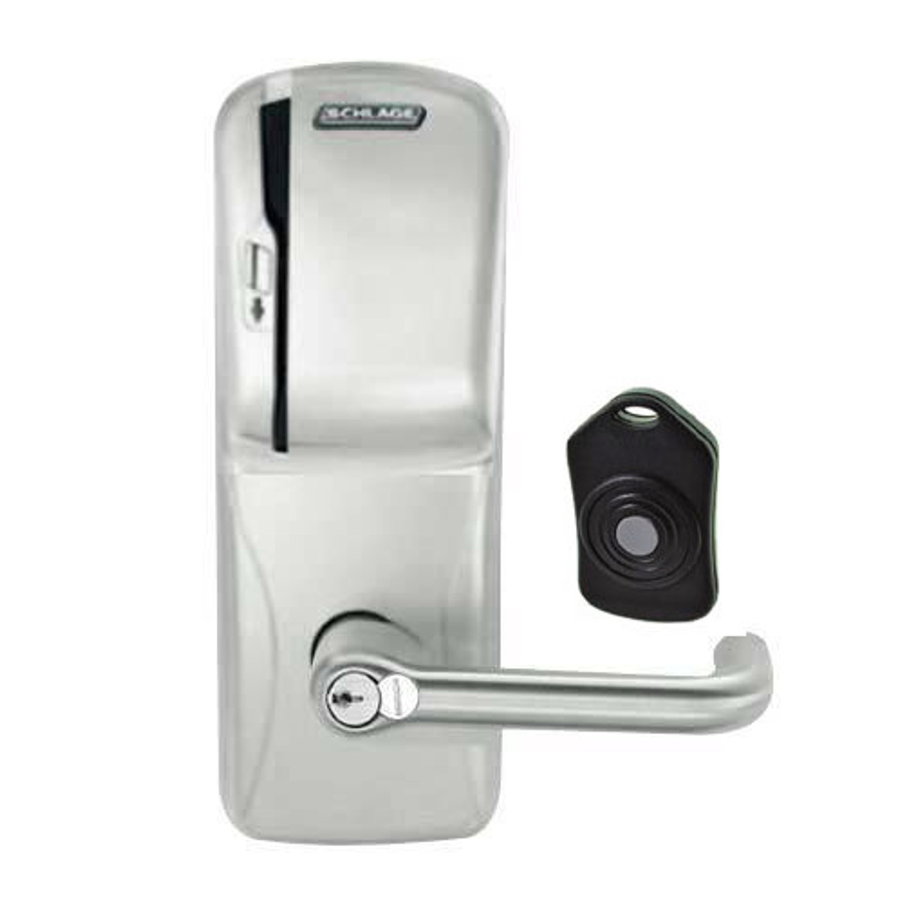 CO220-CY-75-MS-TLR-RD-619 Schlage Standalone Classroom Lockdown Solution Cylindrical Swipe locks in Satin Nickel