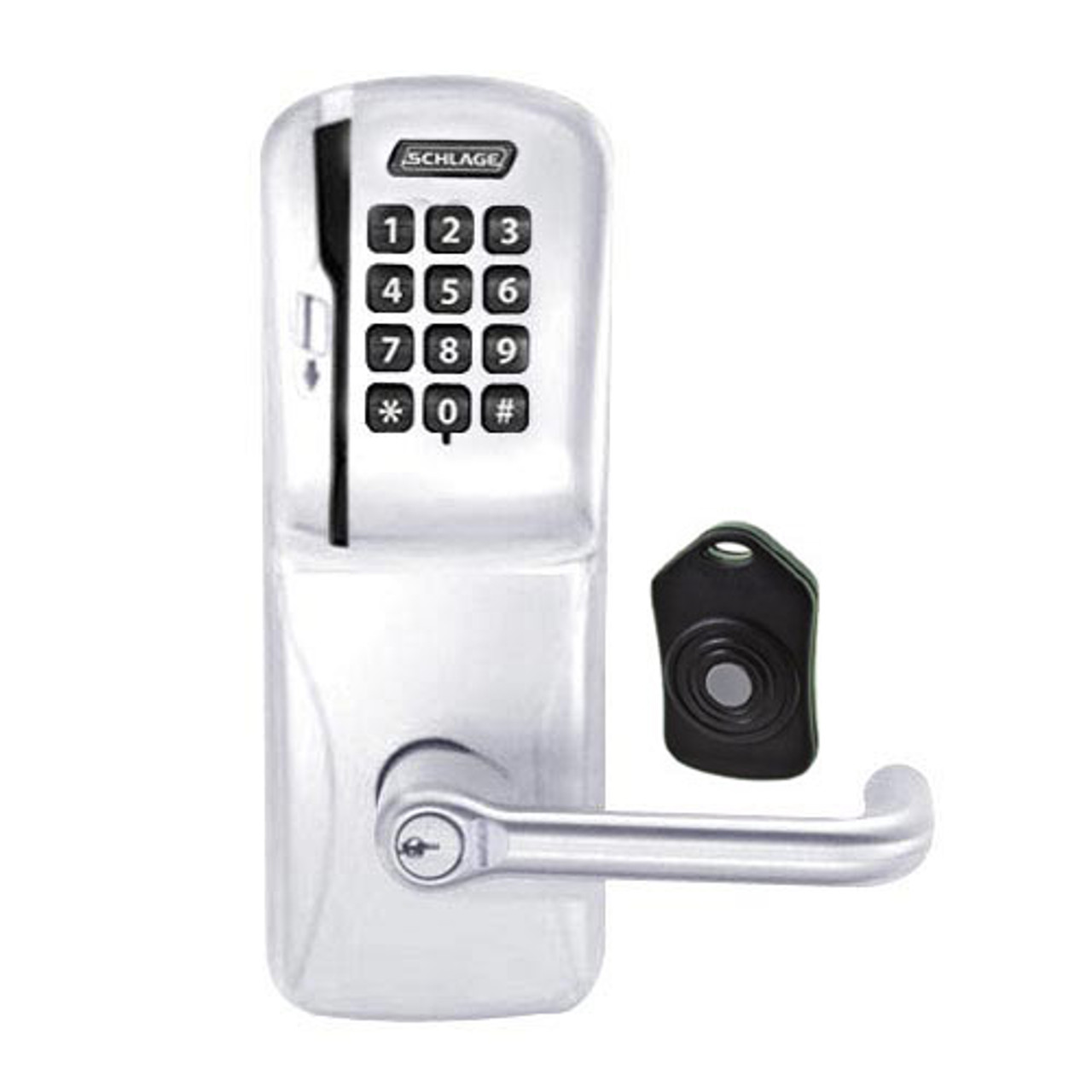 CO220-CY-75-MSK-TLR-RD-625 Schlage Standalone Classroom Lockdown Solution Cylindrical Swipe with Keypad locks in Bright Chrome