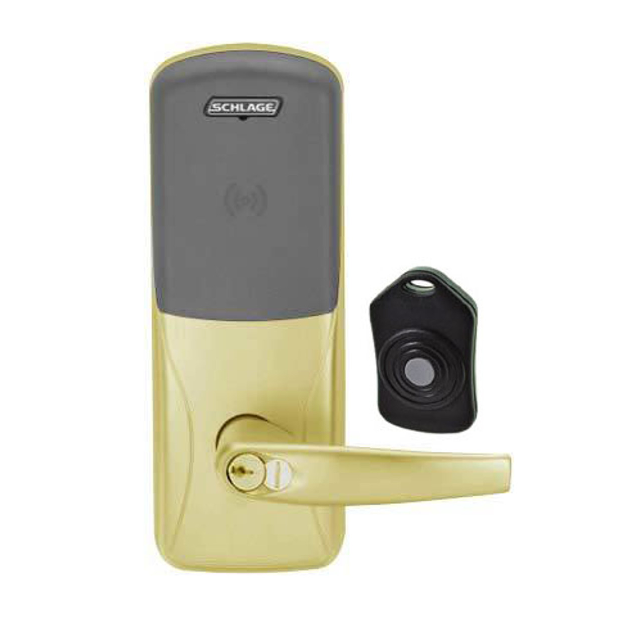 CO220-CY-75-PR-ATH-RD-606 Schlage Standalone Classroom Lockdown Solution Cylindrical Proximity locks in Satin Brass