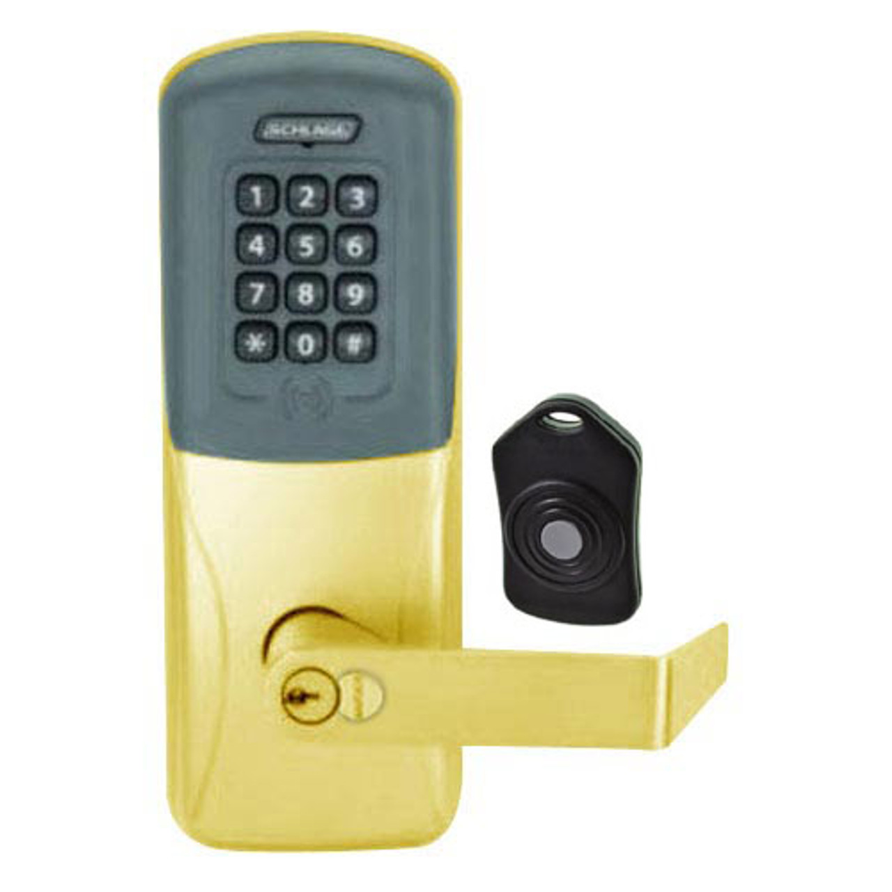 CO220-CY-75-PRK-RHO-RD-605 Schlage Standalone Classroom Lockdown Solution Cylindrical Proximity Keypad with in Bright Brass