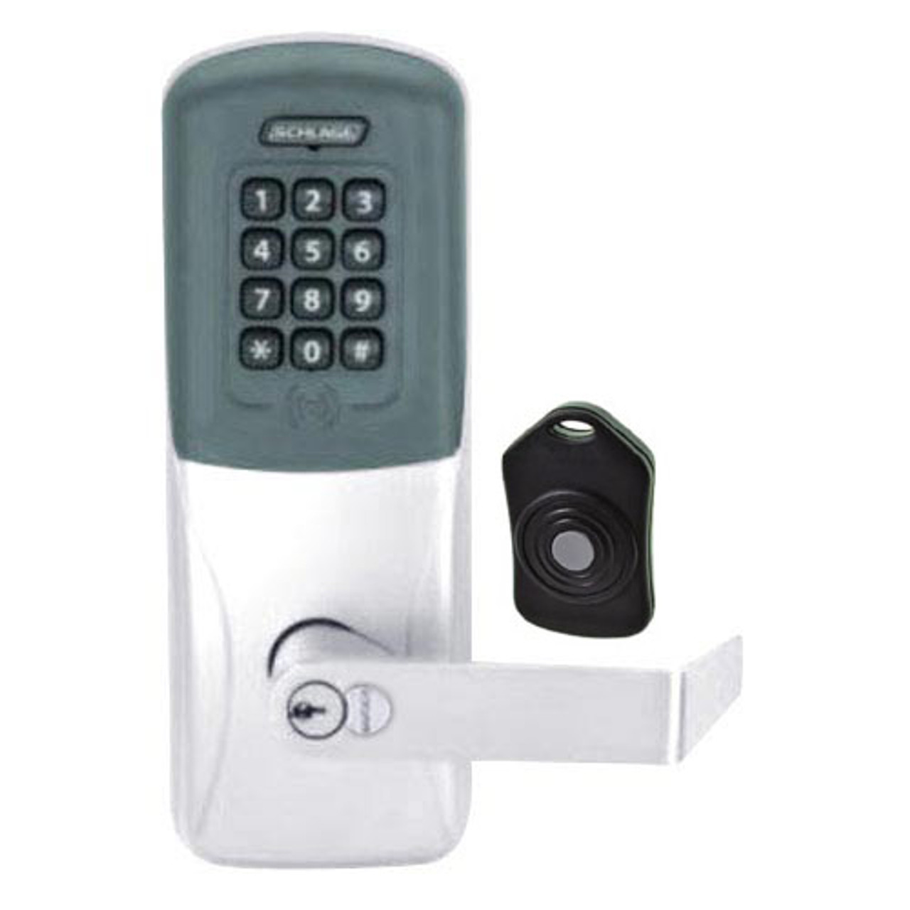 CO220-CY-75-PRK-RHO-RD-625 Schlage Standalone Classroom Lockdown Solution Cylindrical Proximity Keypad with in Bright Chrome