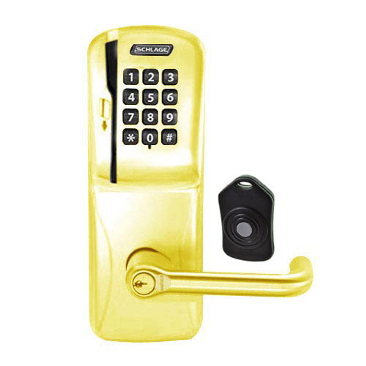 CO220-MS-75-MSK-TLR-RD-605 Schlage Standalone Classroom Lockdown Solution Mortise Swipe Keypad Lock with in Bright Brass