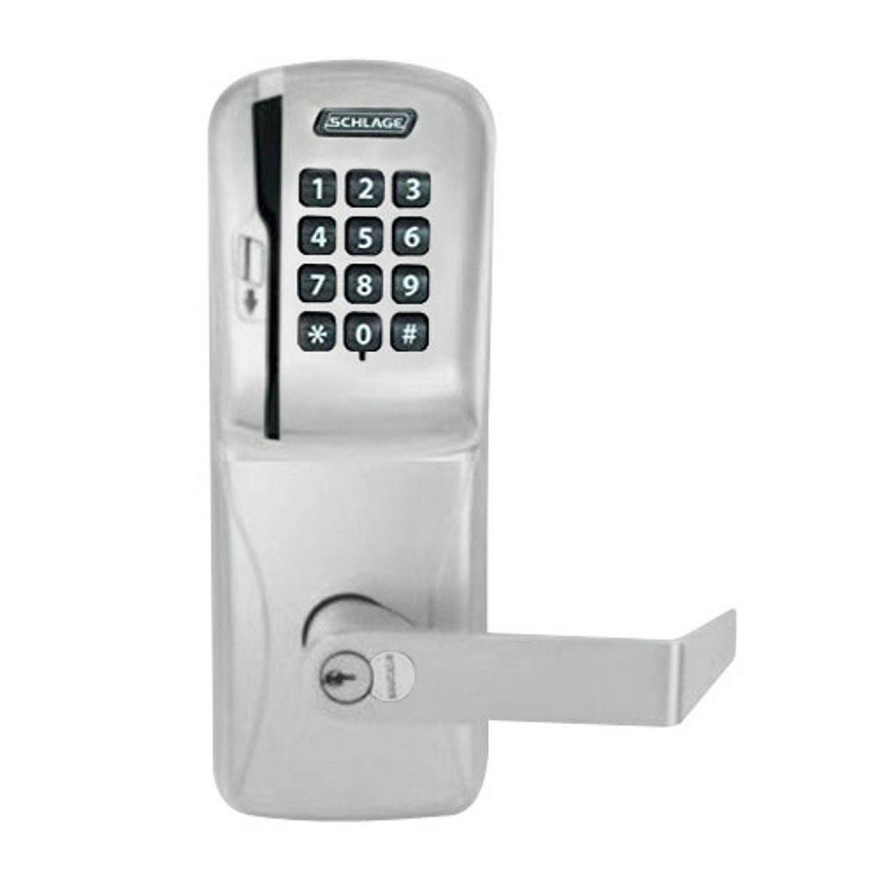 CO250-CY-70-MSK-RHO-RD-619 Schlage Classroom/Storeroom Rights on Magnetic Stripe with Keypad Cylindrical Locks in Satin Nickel