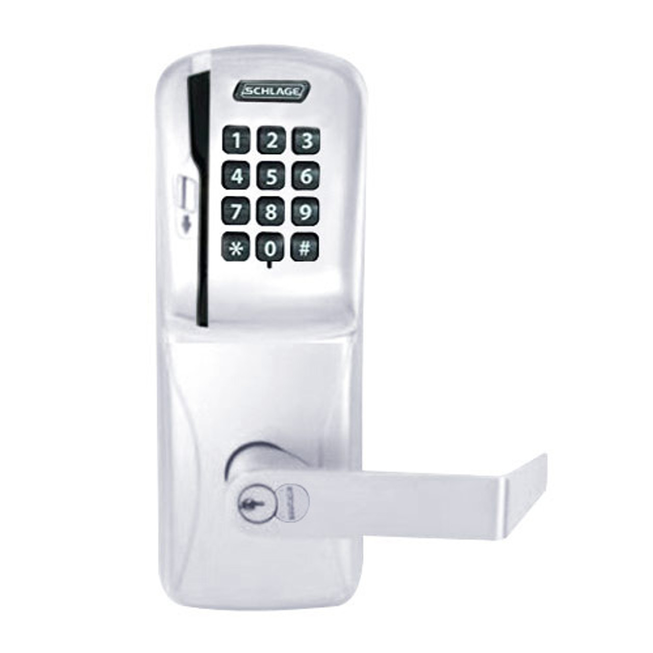 CO250-CY-50-MSK-RHO-RD-625 Schlage Office Rights on Magnetic Stripe with Keypad Cylindrical Locks in Bright Chrome