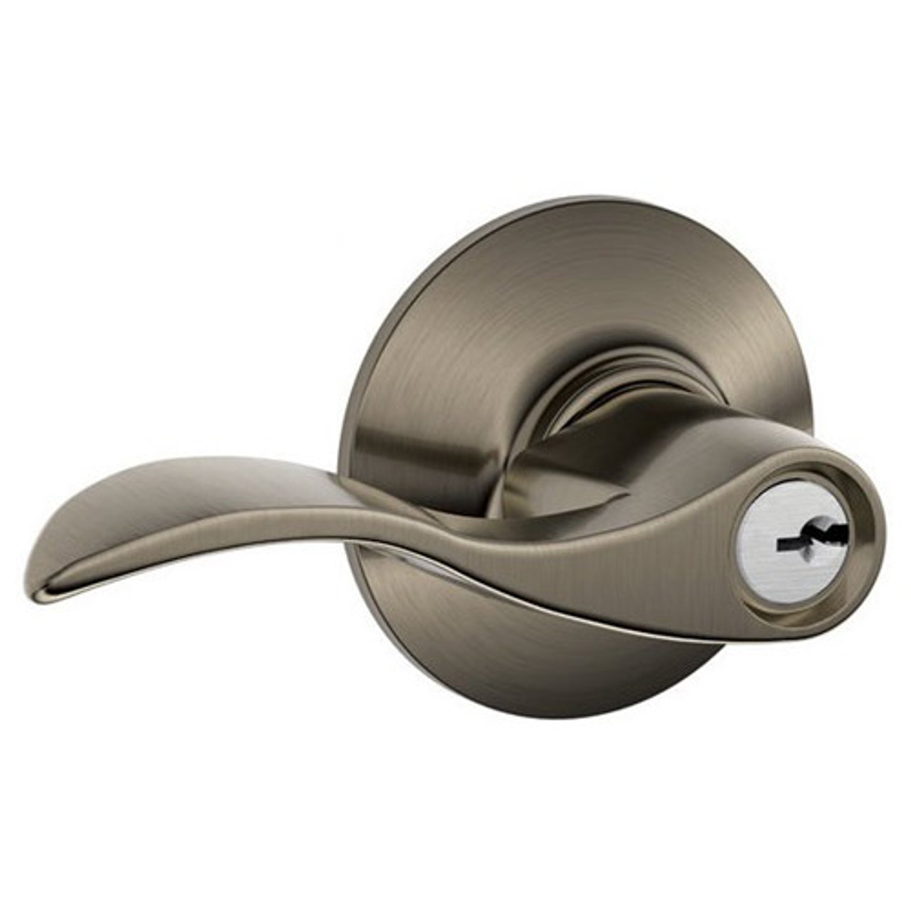 F51A-ACC-620 Schlage F Series - Accent Lever style with Keyed Entrance Lock Function in Antique Pewter