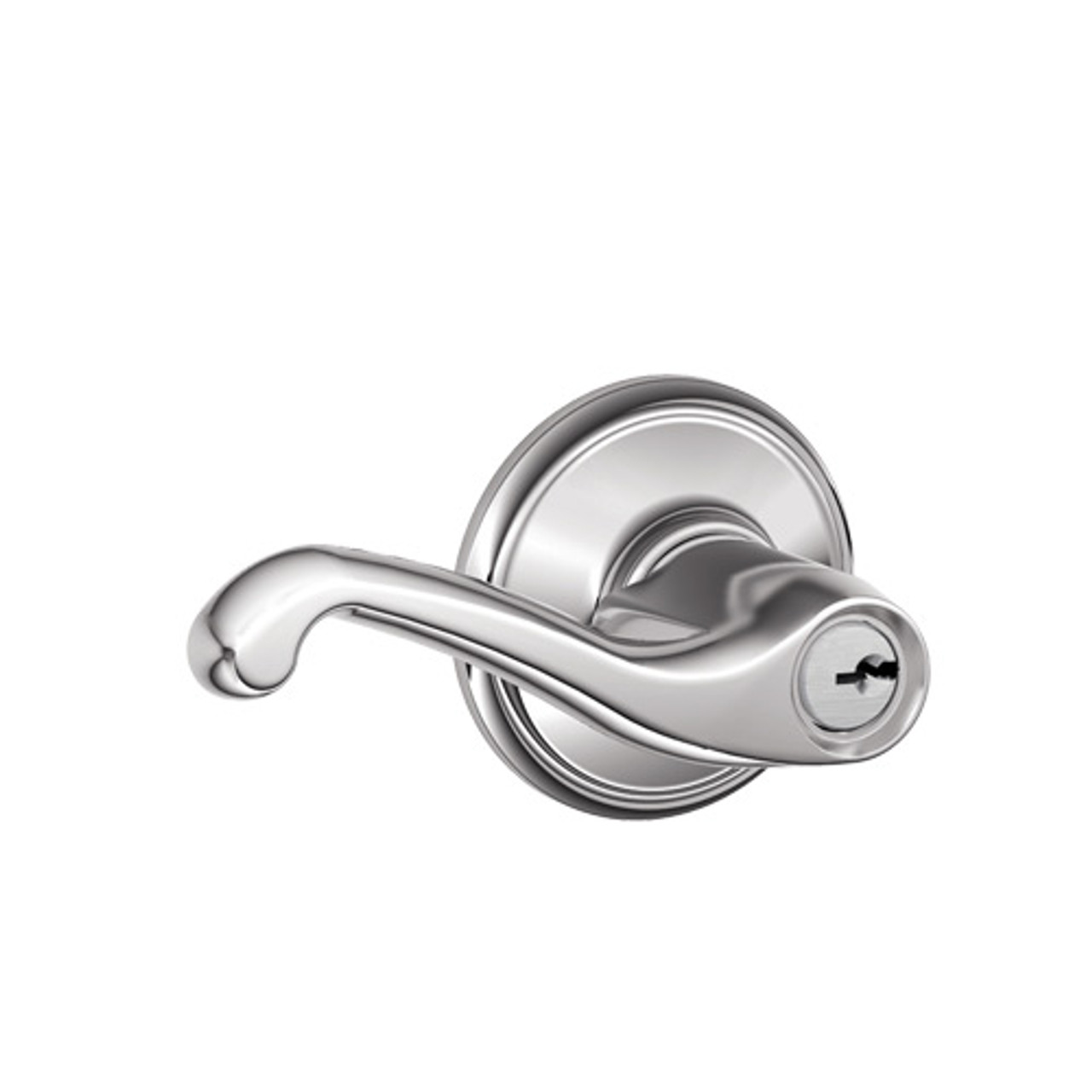 F80-FLA-LH-625 Schlage F Series - Flair Lever style with Storeroom Lock Function in Bright Chrome