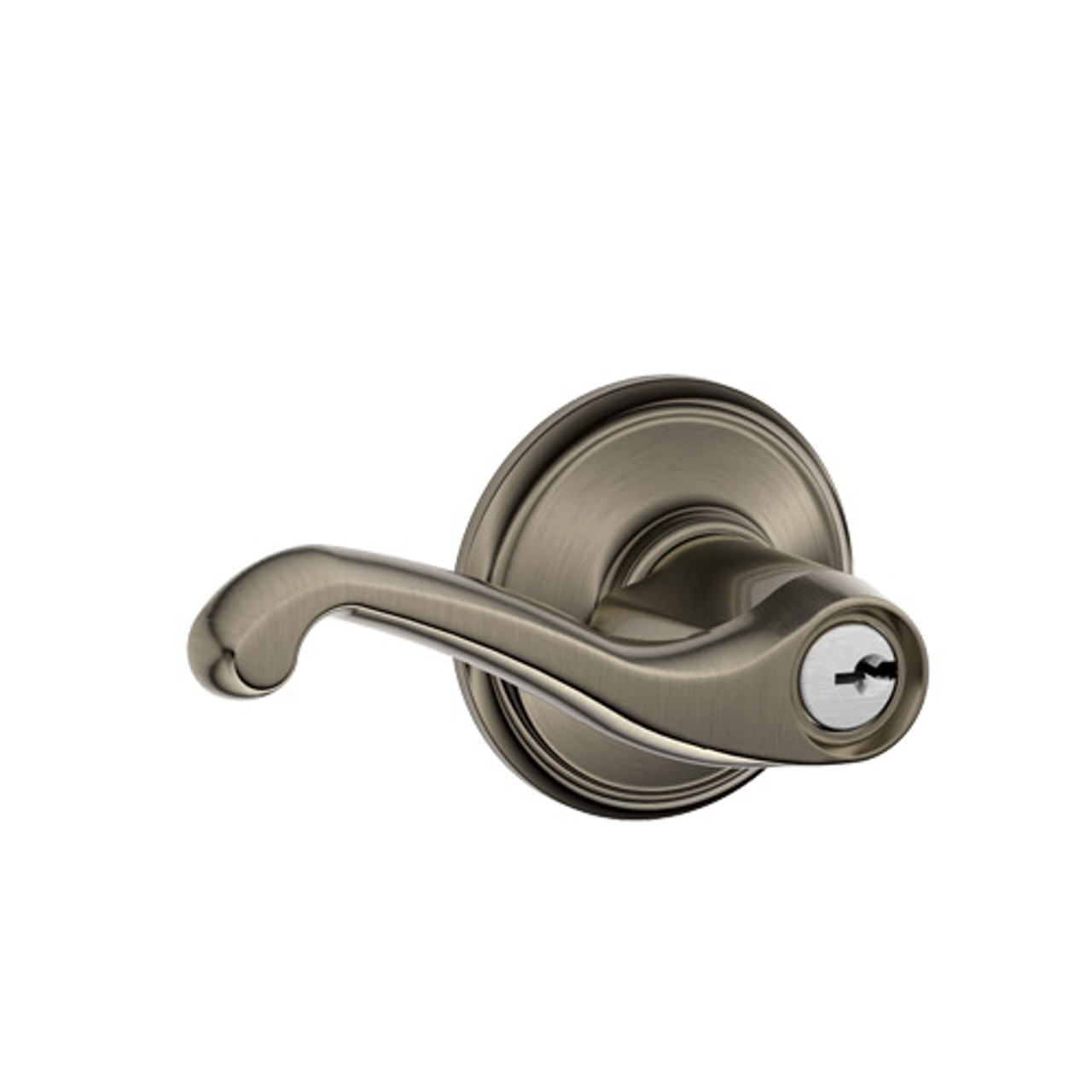 F80-FLA-LH-620 Schlage F Series - Flair Lever style with Storeroom Lock Function in Antique Pewter