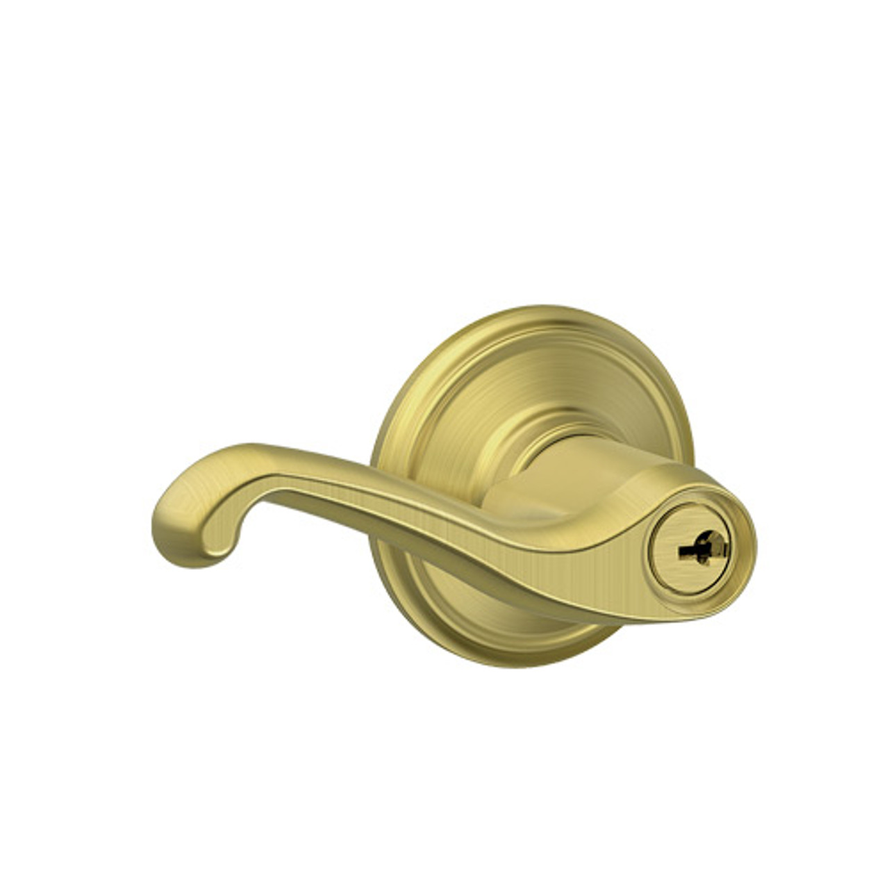 F80-FLA-RH-605 Schlage F Series - Flair Lever style with Storeroom Lock Function in Bright Brass