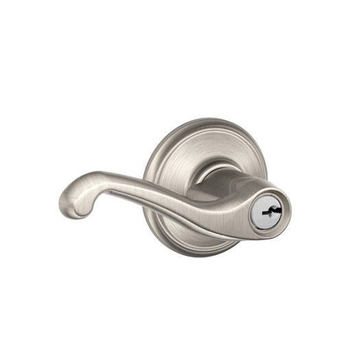F80-FLA-RH-619 Schlage F Series - Flair Lever style with Storeroom Lock Function in Satin Nickel
