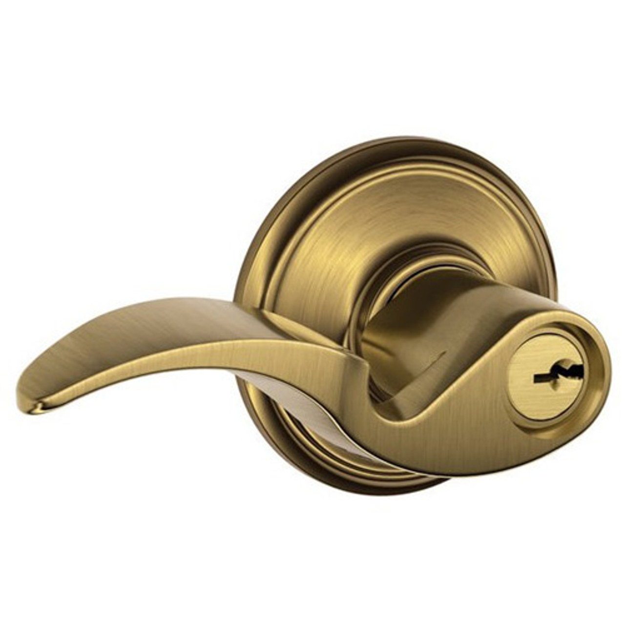 F80-AVA-LH-609 Schlage F Series - Avanti Lever style with Storeroom Lock Function in Antique Brass