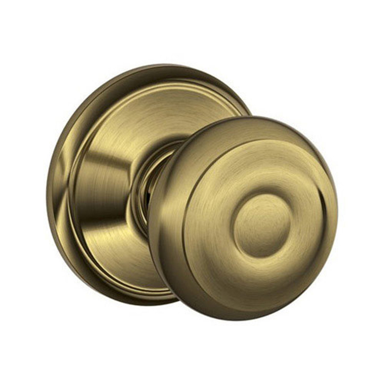 F10-GEO-609 Schlage F Series - Knob Georgian Style with Passage Lock Function in Antique Brass