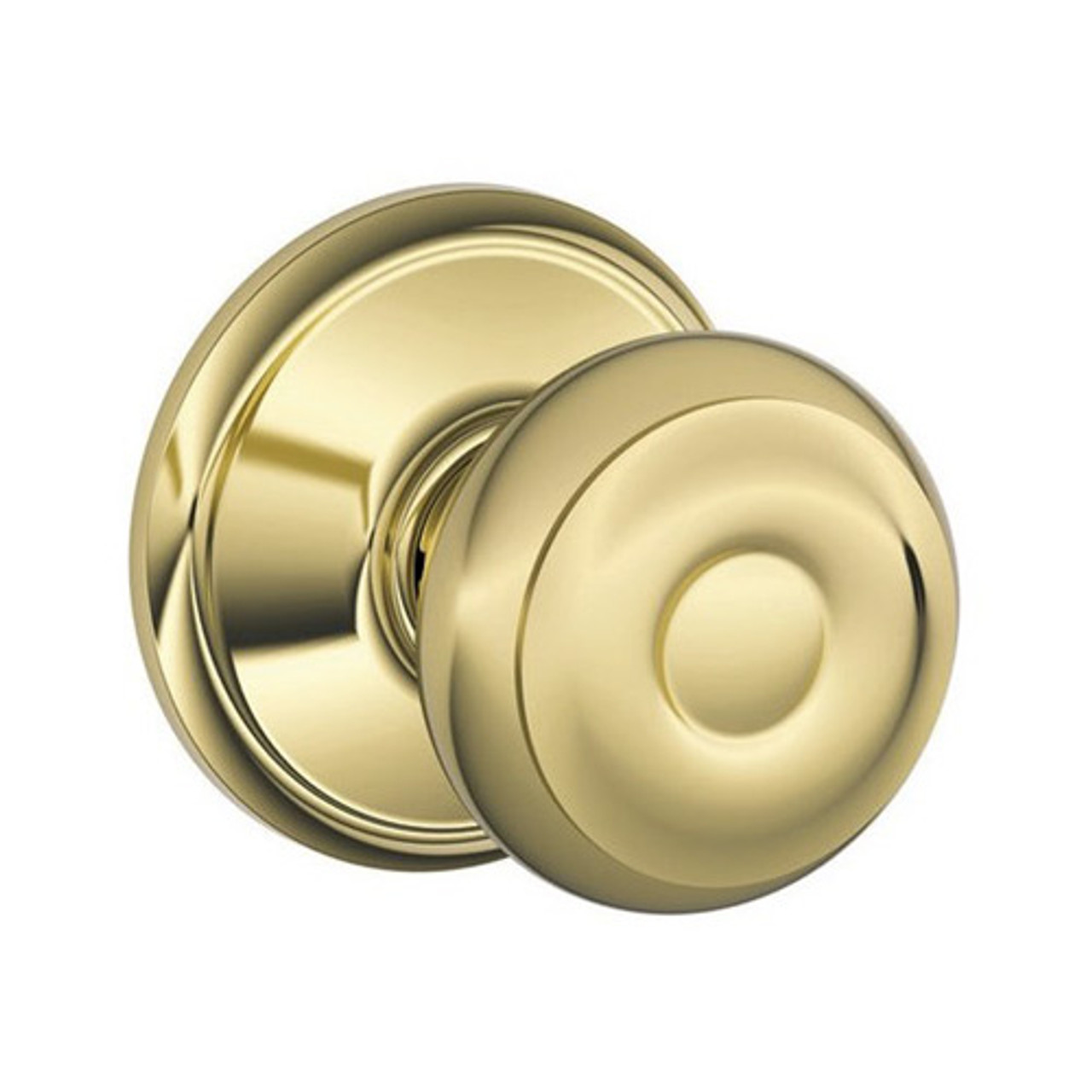 F10-GEO-608 Schlage F Series - Knob Georgian Style with Passage Lock Function in Satin Brass