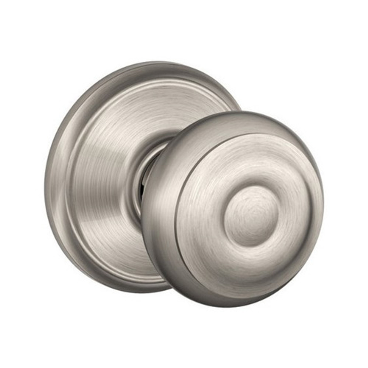 F10-GEO-619 Schlage F Series - Knob Georgian Style with Passage Lock Function in Satin Nickel