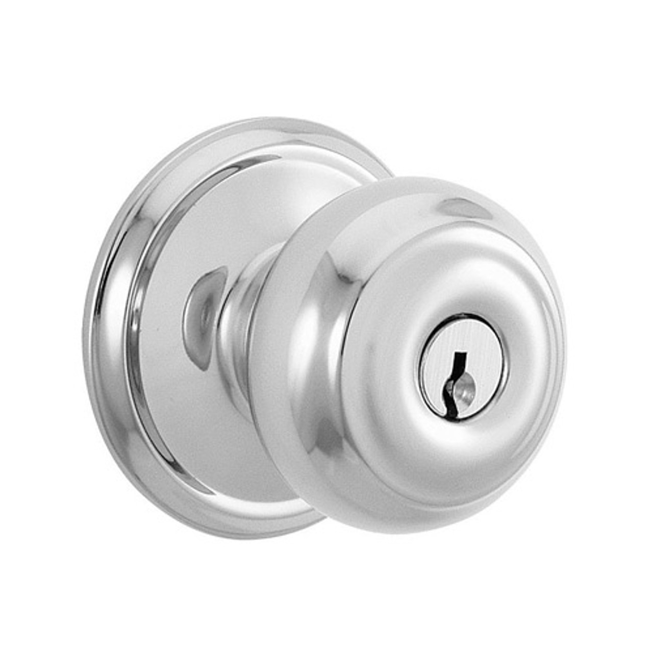 F51A-GEO-625 Schlage F Series - Knob Georgian Style with Keyed Entrance Lock Function in Bright Chrome