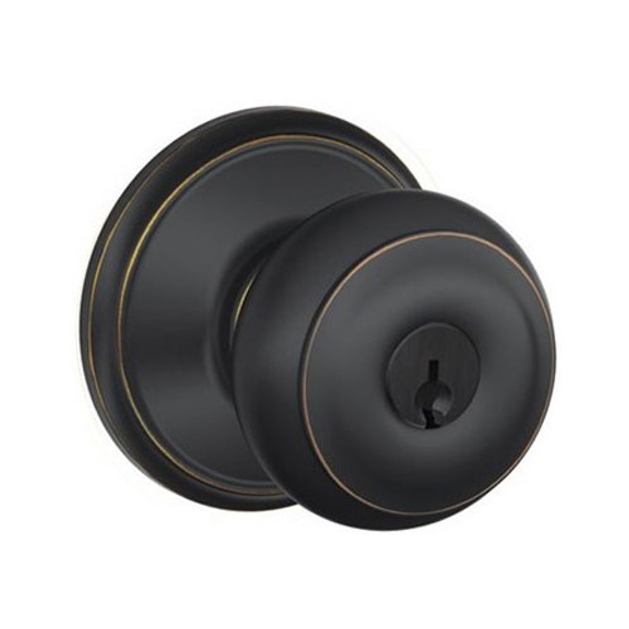 F51A-GEO-716 Schlage F Series - Knob Georgian Style with Keyed Entrance Lock Function in Aged Bronze