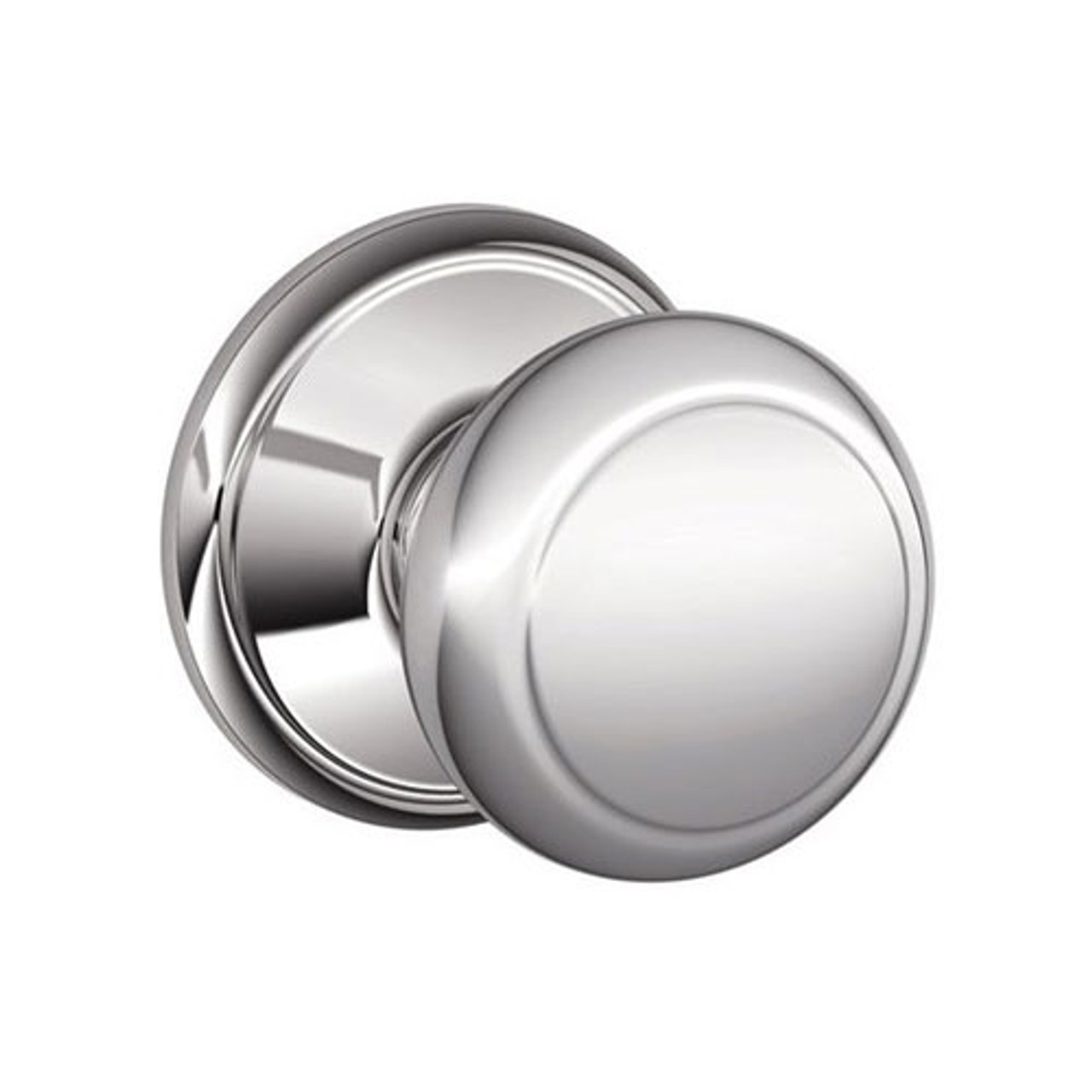 F10-AND-625 Schlage F Series - Knob Andover Style with Passage Lock Function in Bright Chrome
