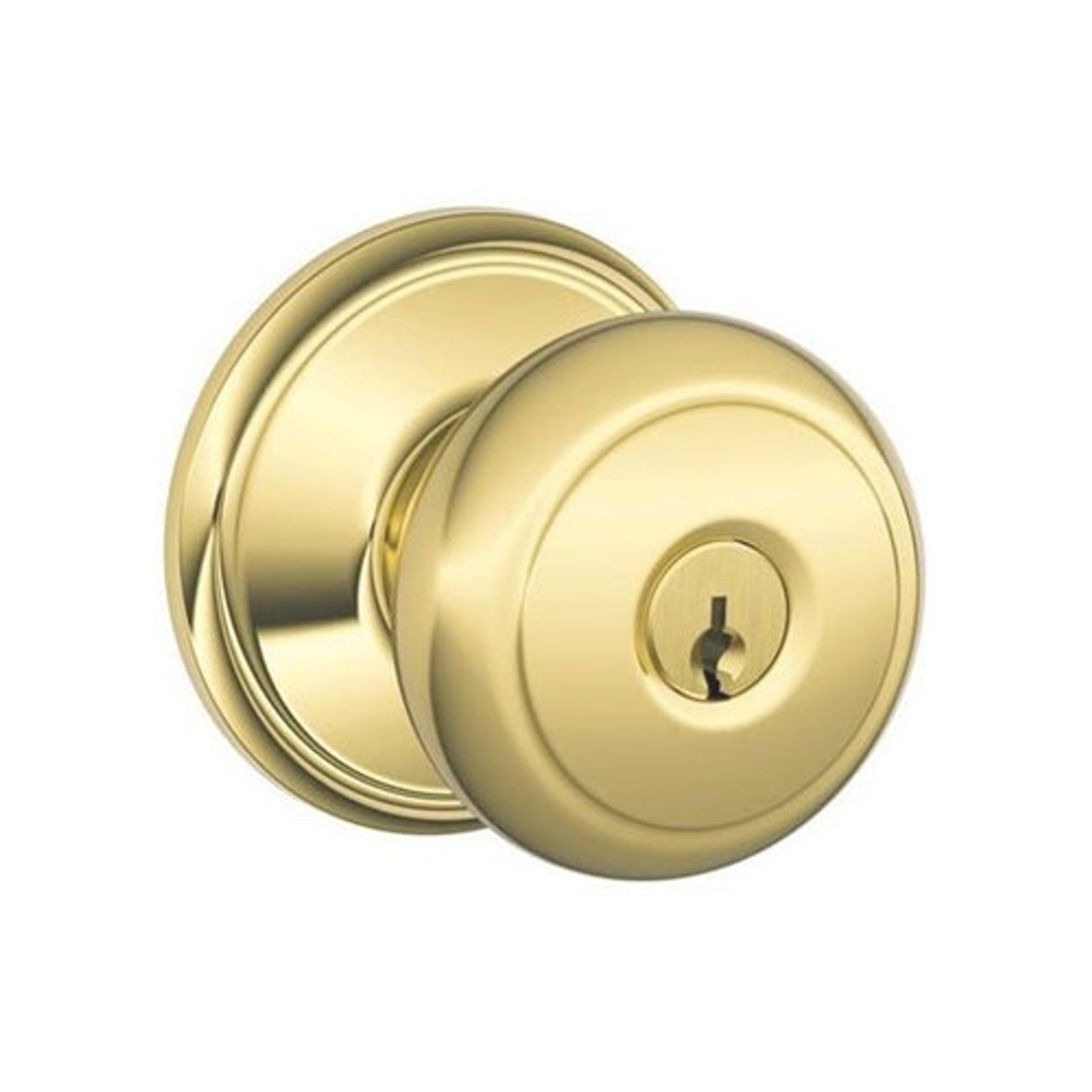 F51A-AND-505 Schlage F Series - Knob Andover Style with Keyed Entrance Lock Function in Lifetime Brass