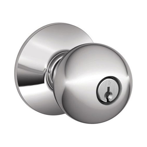 F51A-ORB-625 Schlage F Series - Knob Orbit Style with Keyed Entrance Lock Function in Bright Chrome