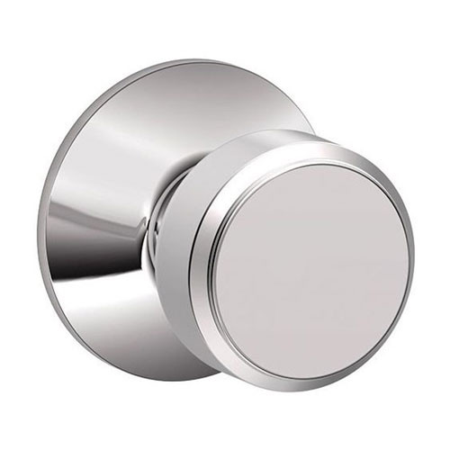 F10-BWE-625 Schlage F Series - Knob Bowery Style with Passage Lock Function in Bright Chrome