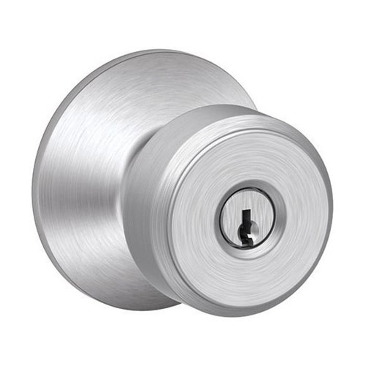 F80-BWE-626 Schlage F Series - Knob Bowery Style with Storeroom Lock Function in Satin Chrome
